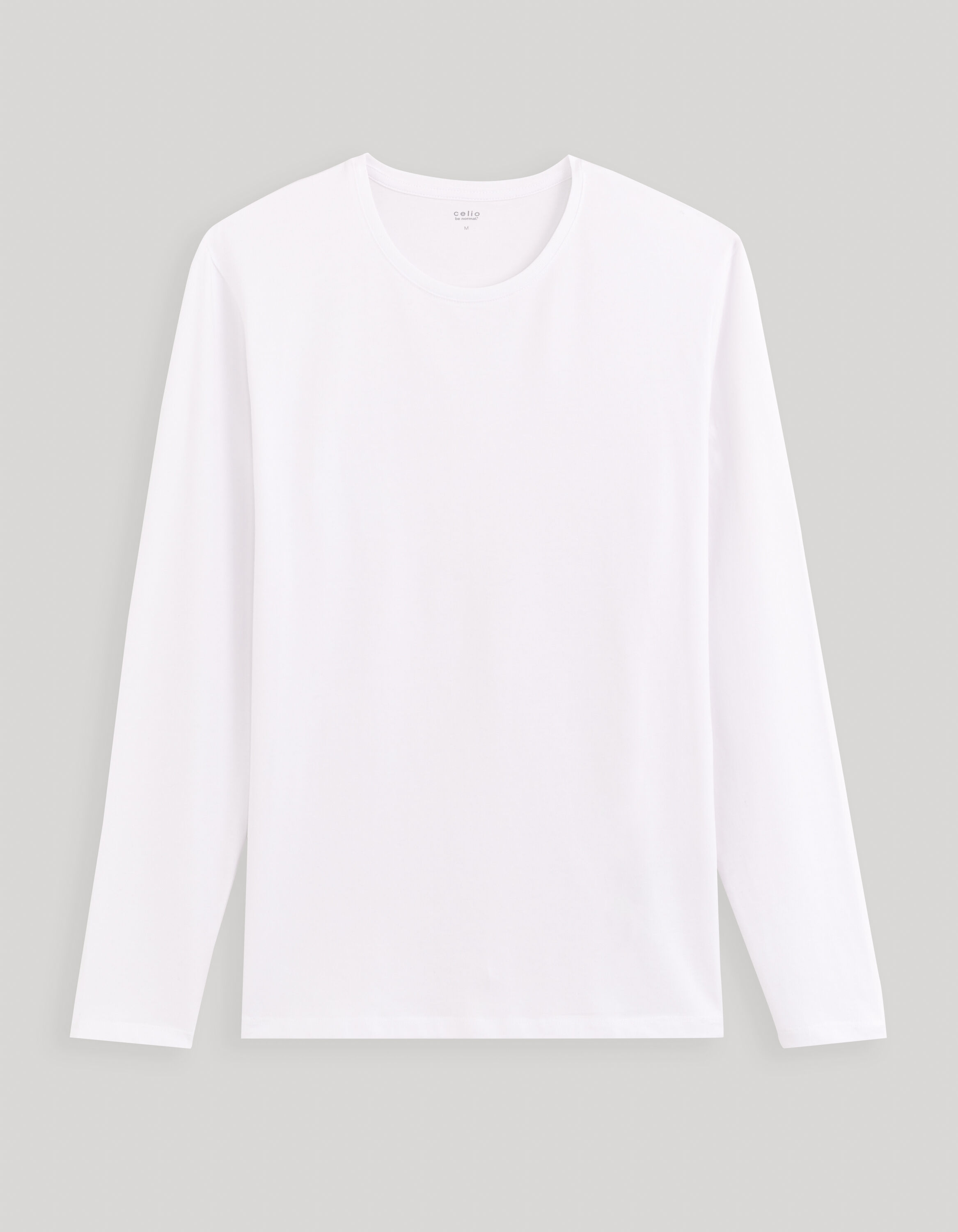 T-shirt manches longues col rond slim coton stretch - blanc
