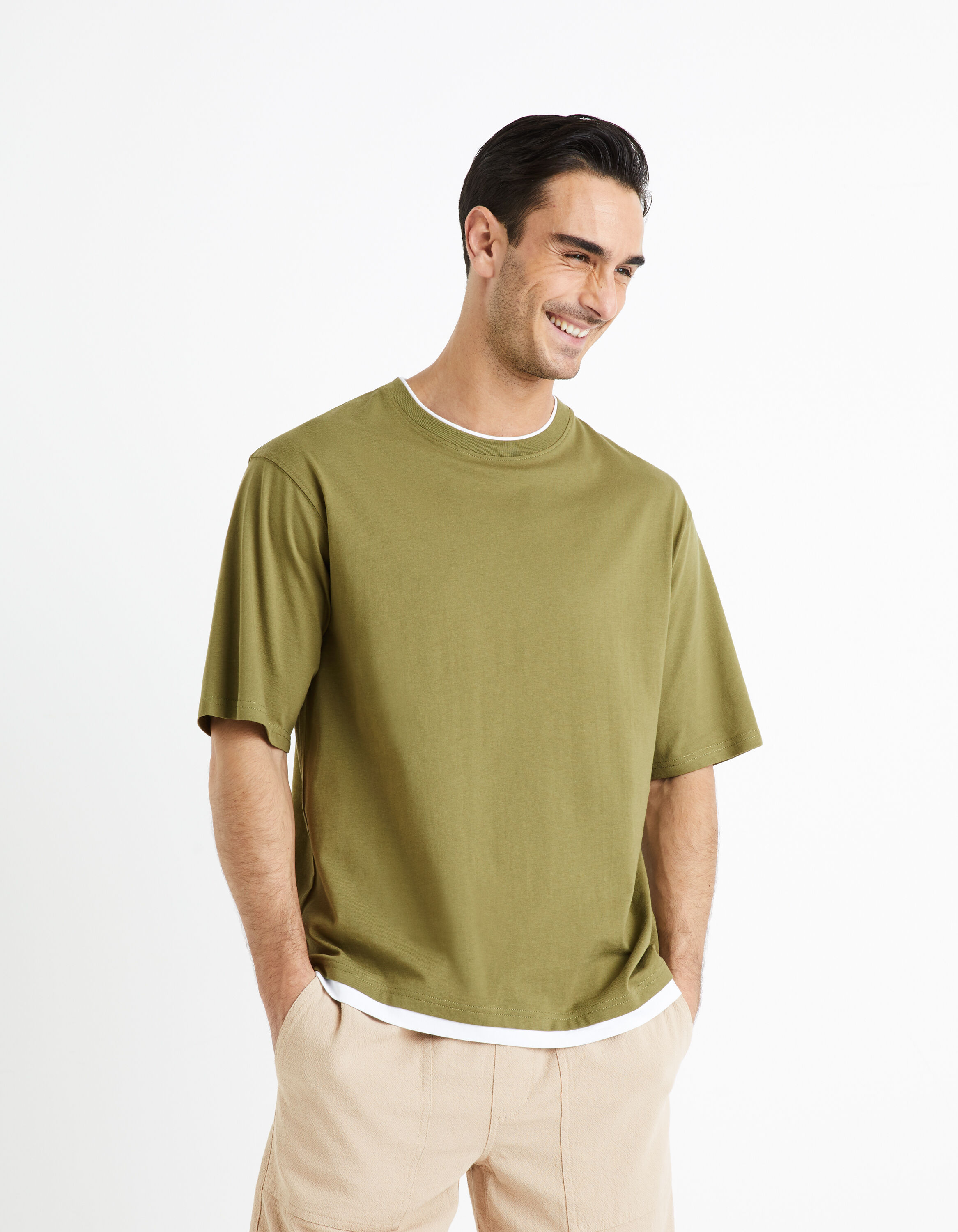 T-shirt col rond 100% coton - kaki