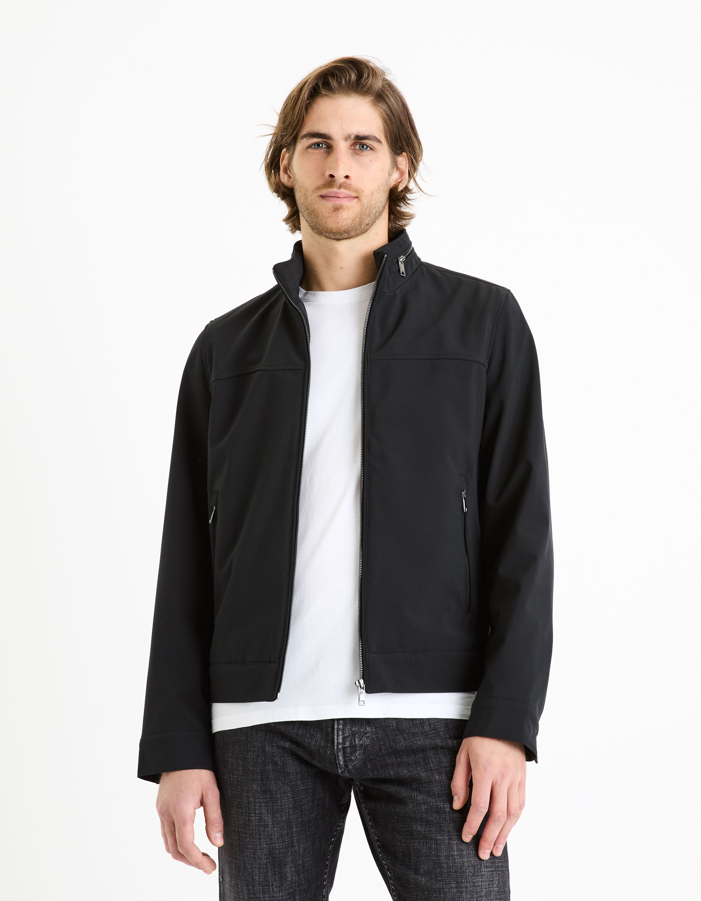 Blouson d&eacute;perlant avec capuche dans le col - noir