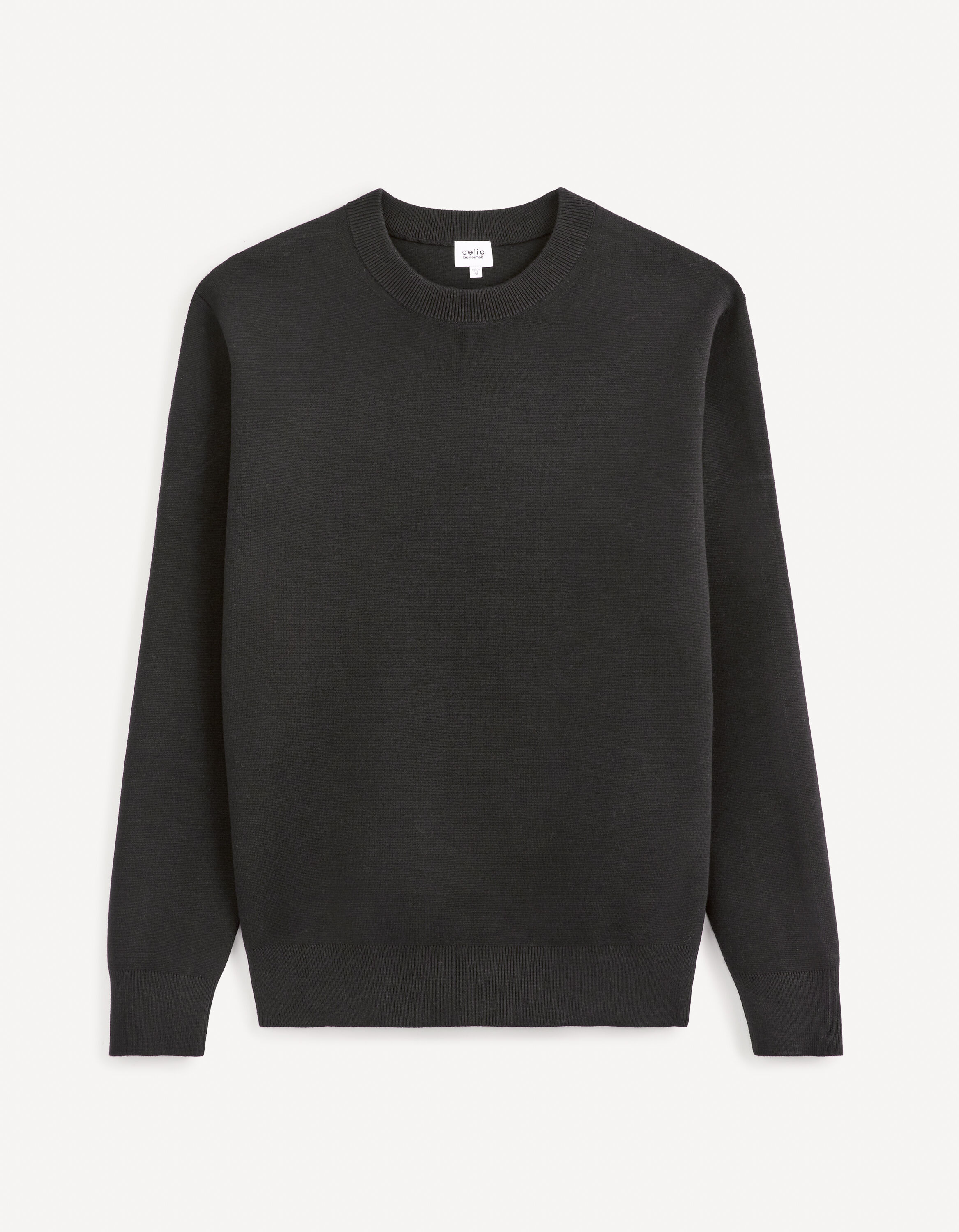 Pull col rond coton m&eacute;lang&eacute; - noir