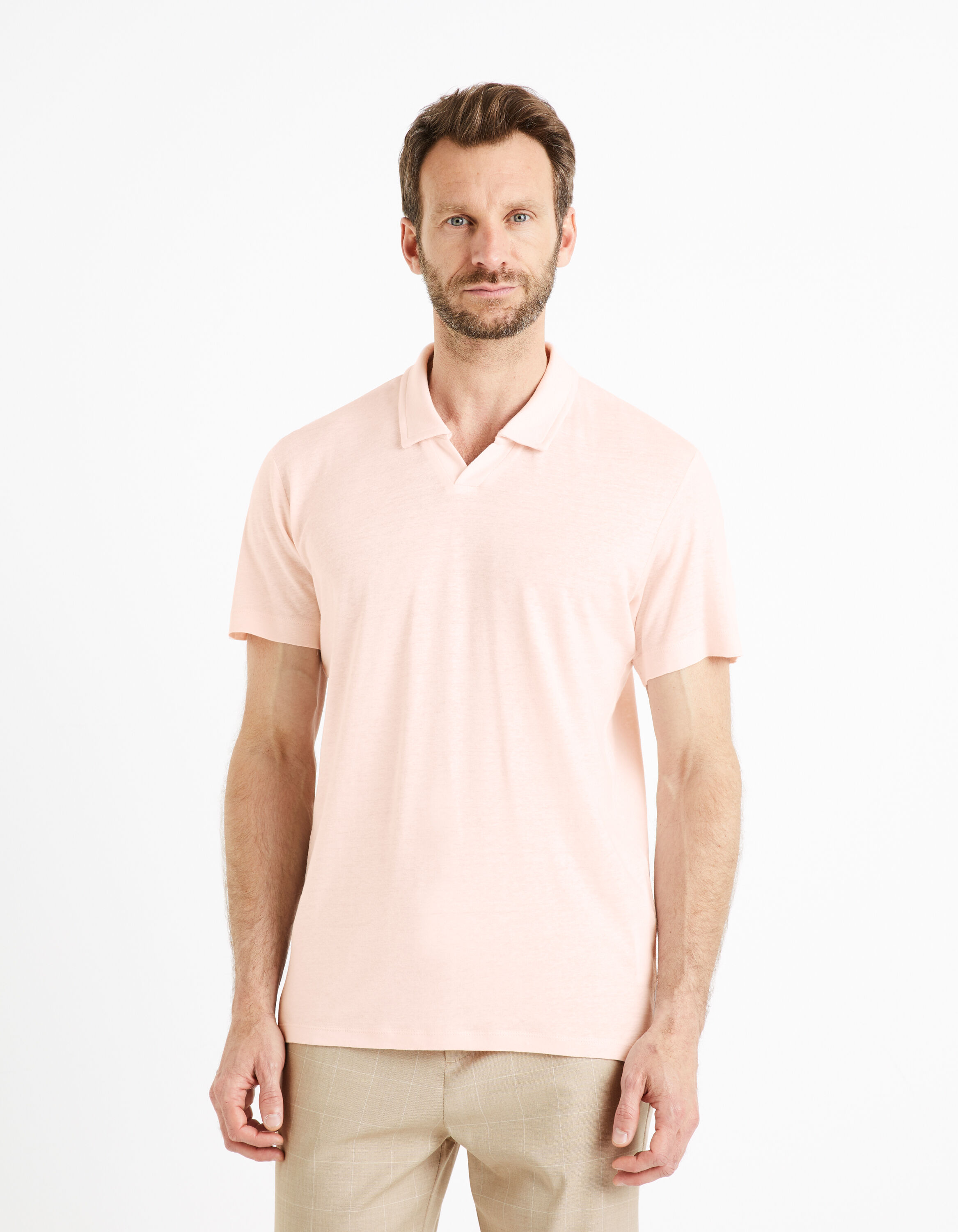 Polo lin m&eacute;lang&eacute; - rose