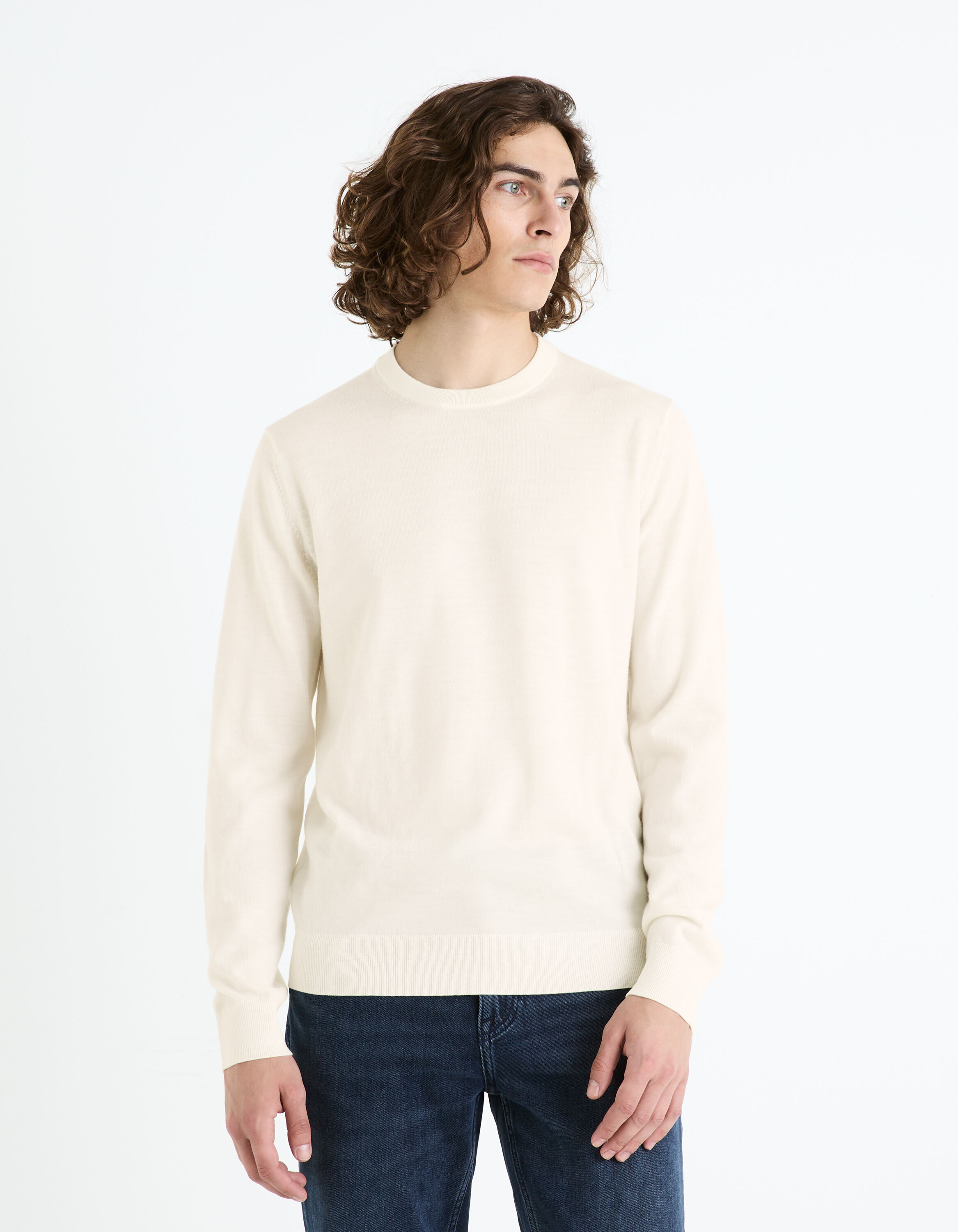 Pull col rond 100% laine m&eacute;rinos - beige