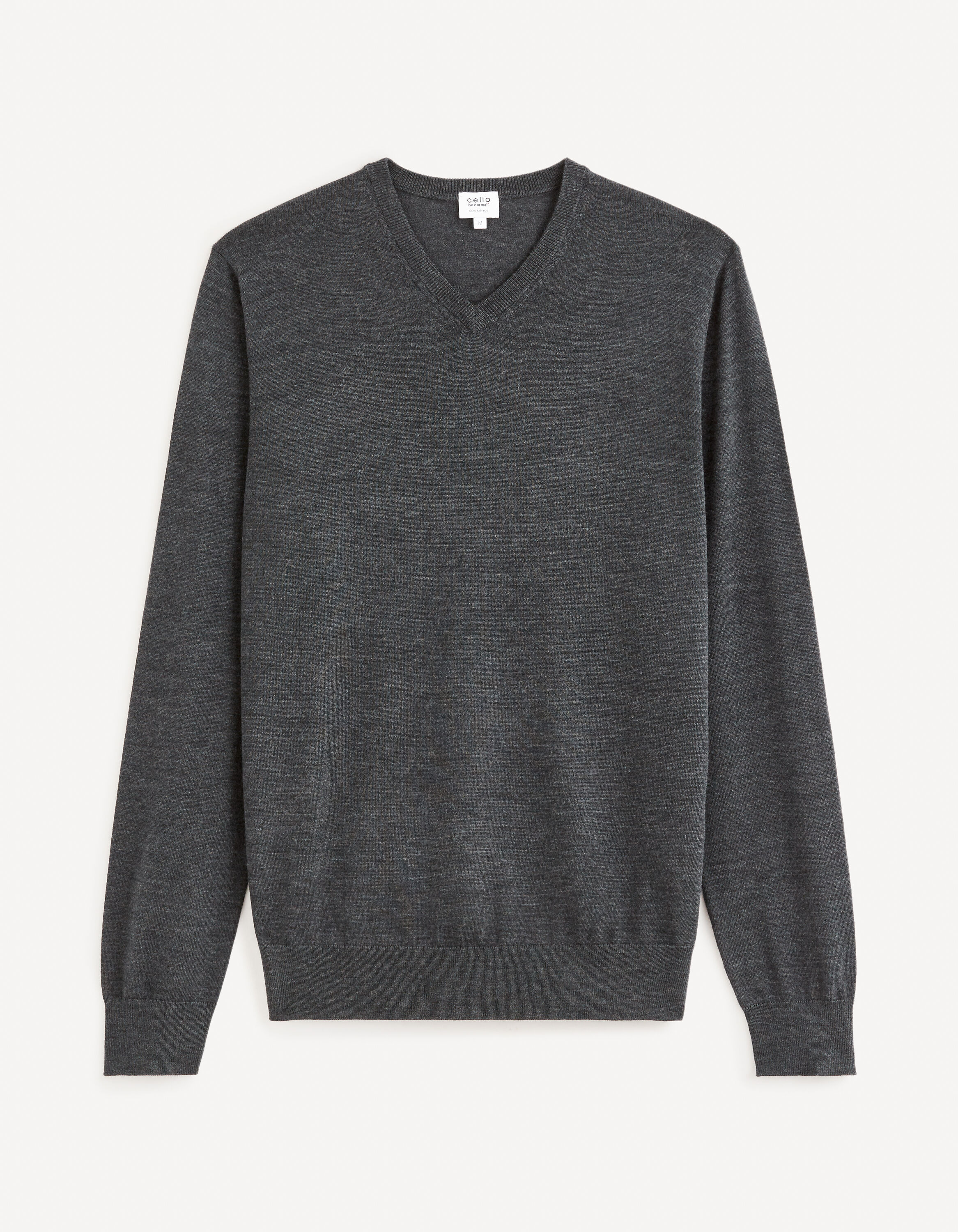 Pull col V 100% laine m&eacute;rinos - anthracite