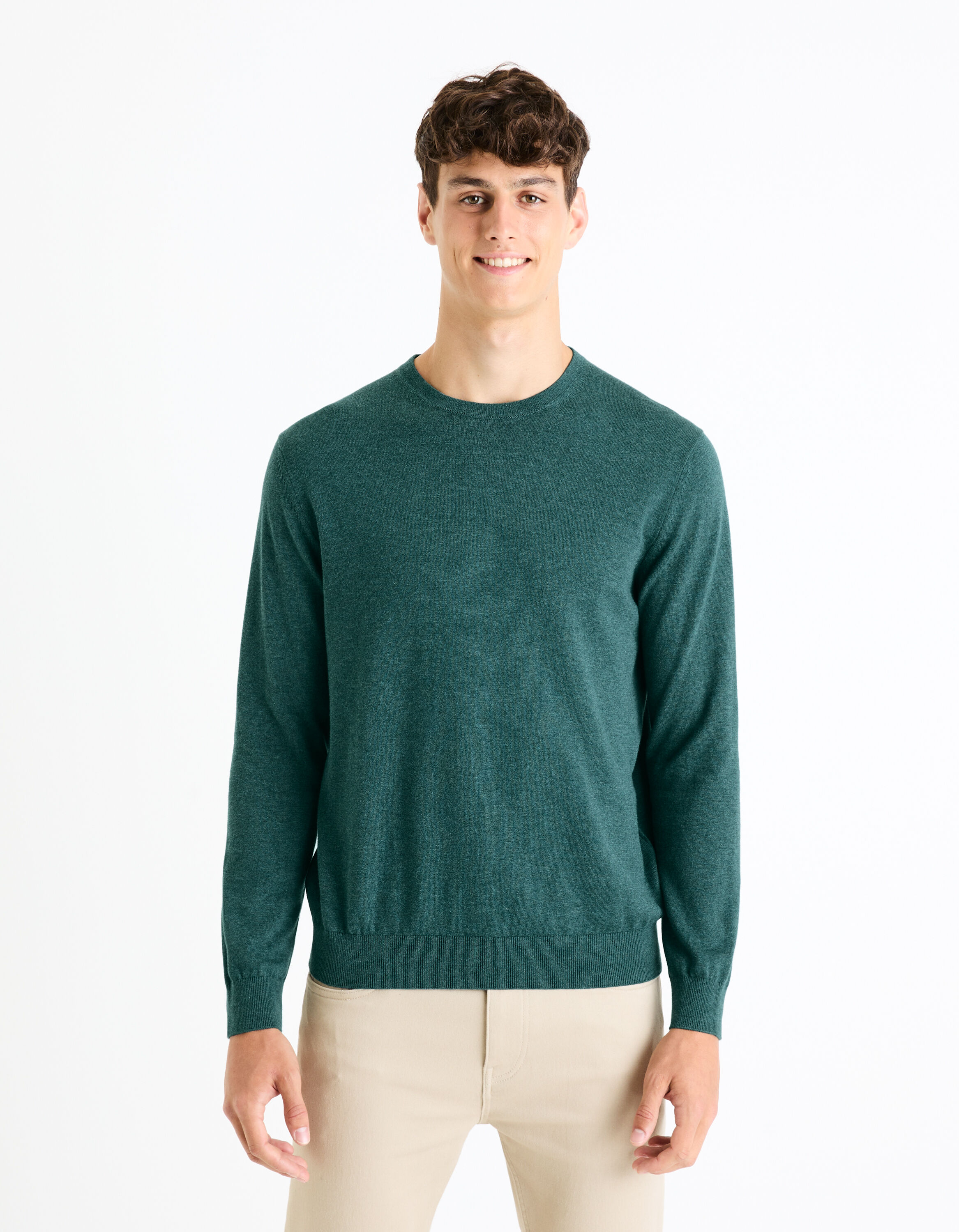 Pull col rond 100% coton - vert