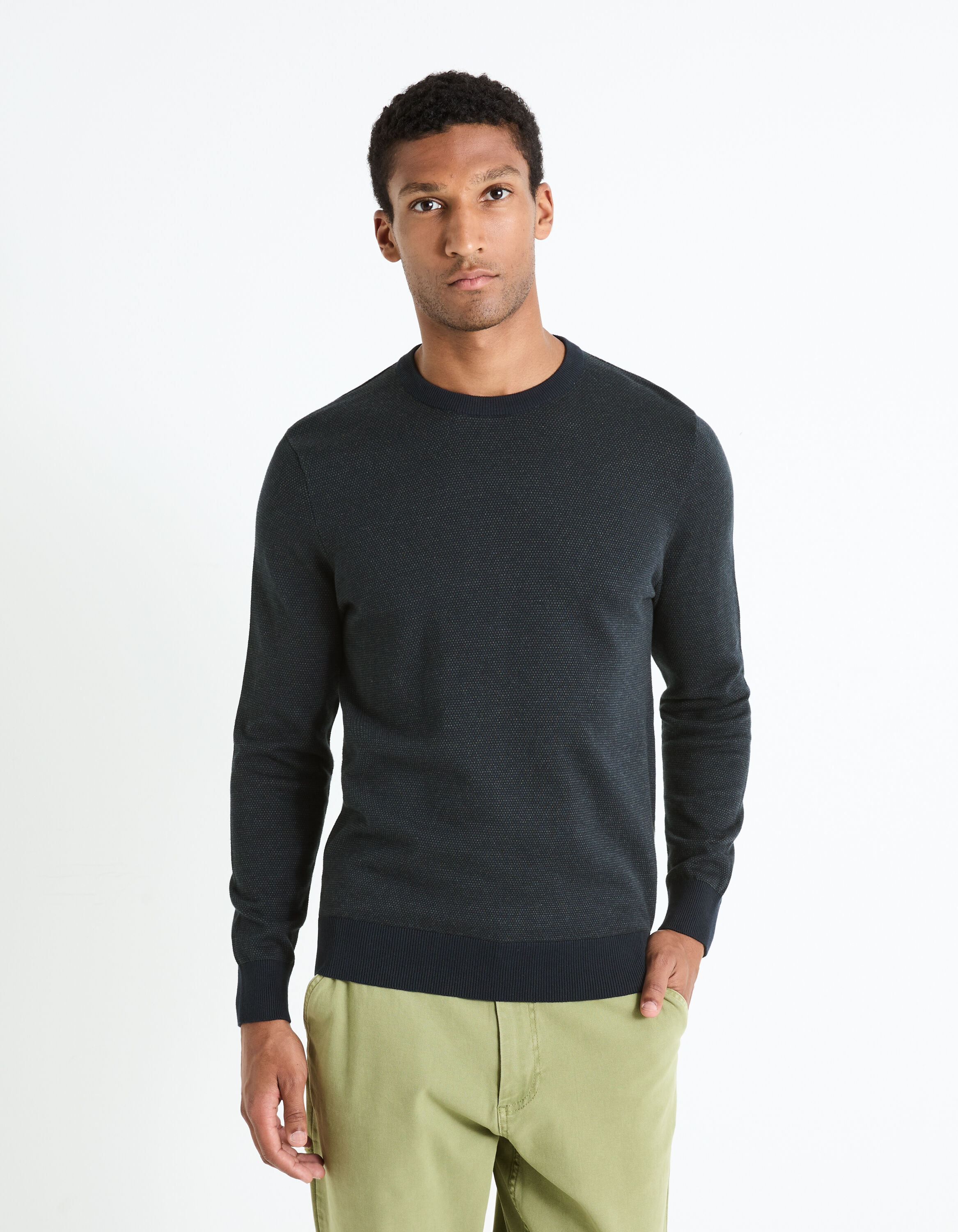 Pull col rond 100% coton - marine
