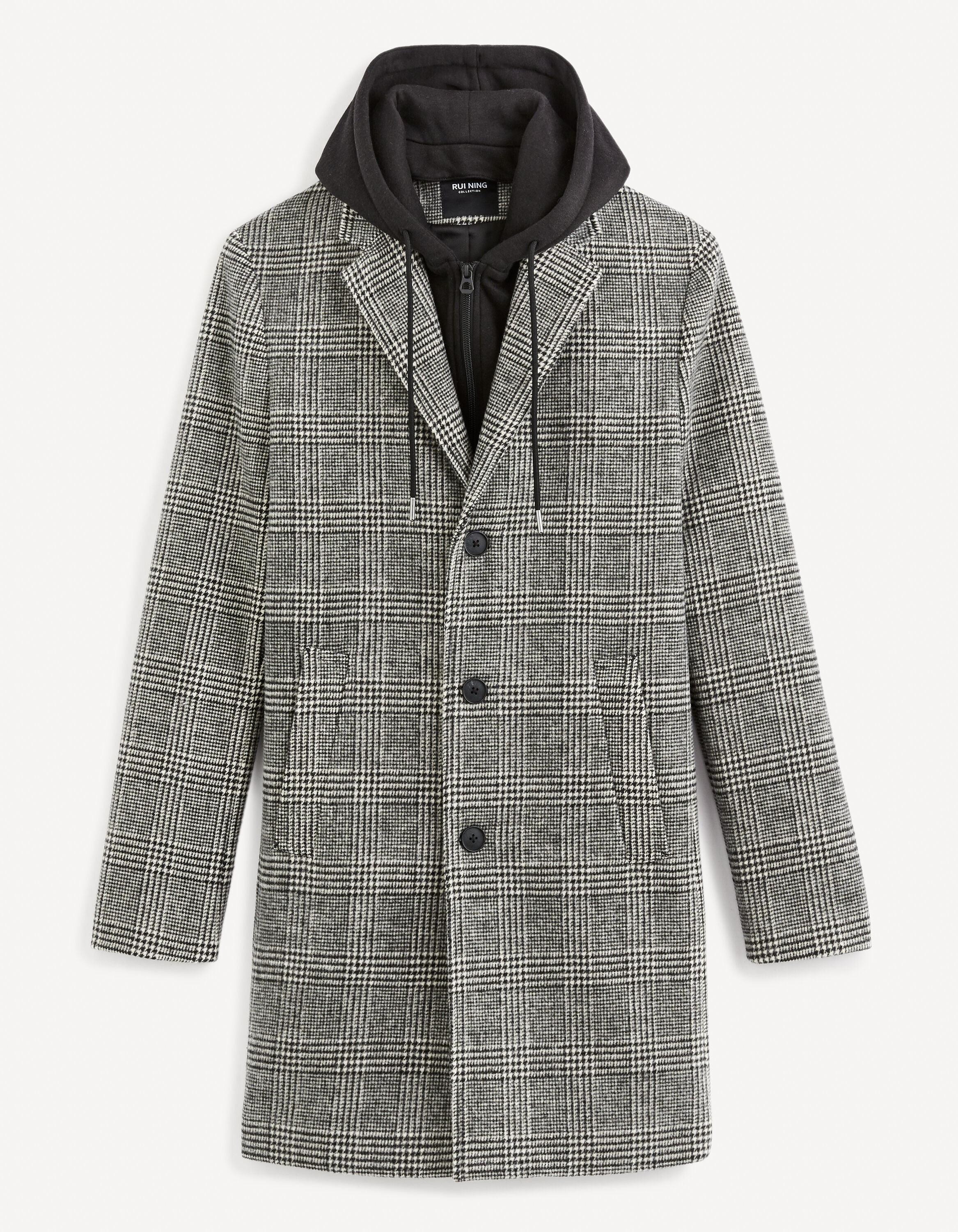 Manteau &agrave; carreaux &agrave; capuche - gris