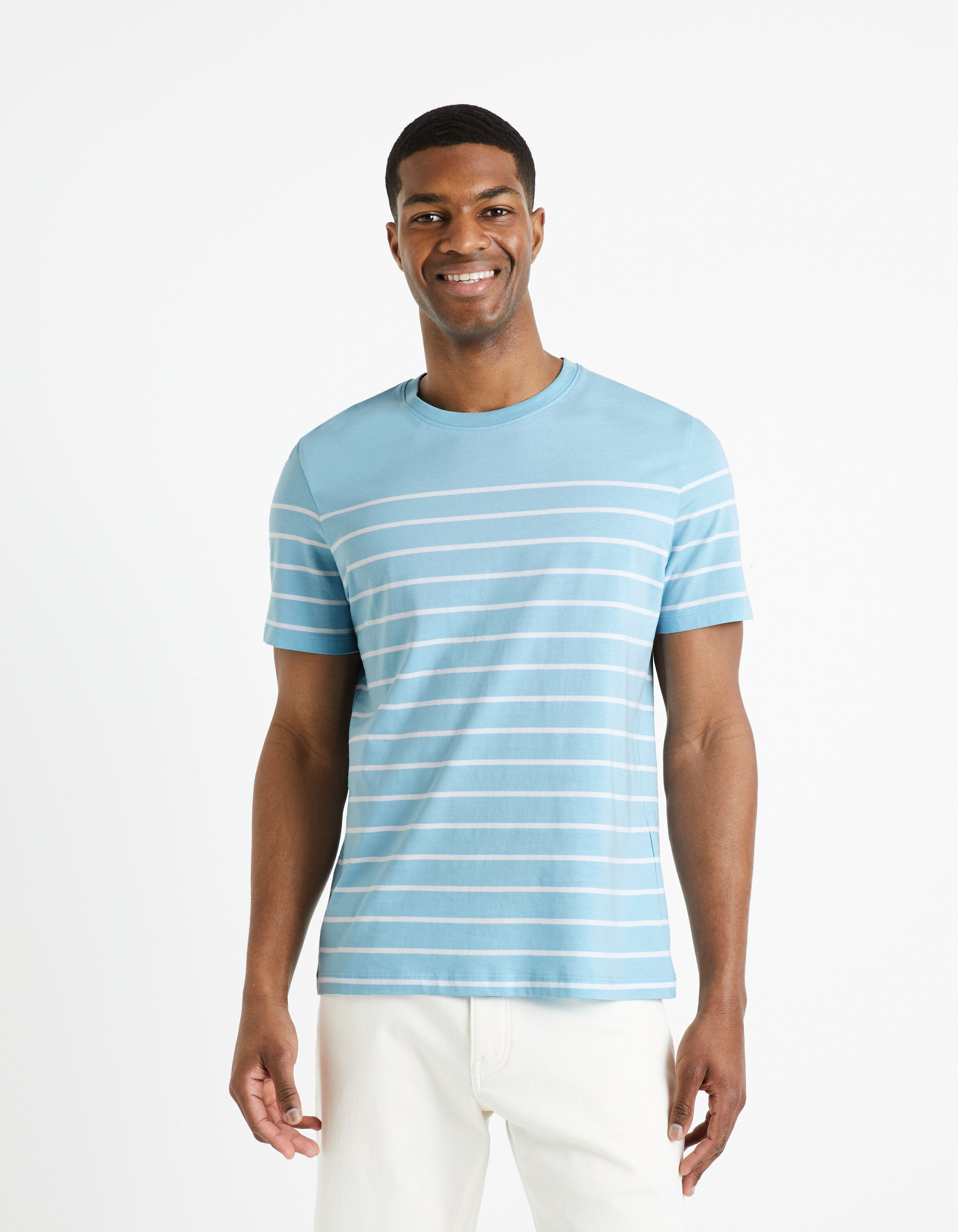 T-shirt col rond 100% coton -bleu clair