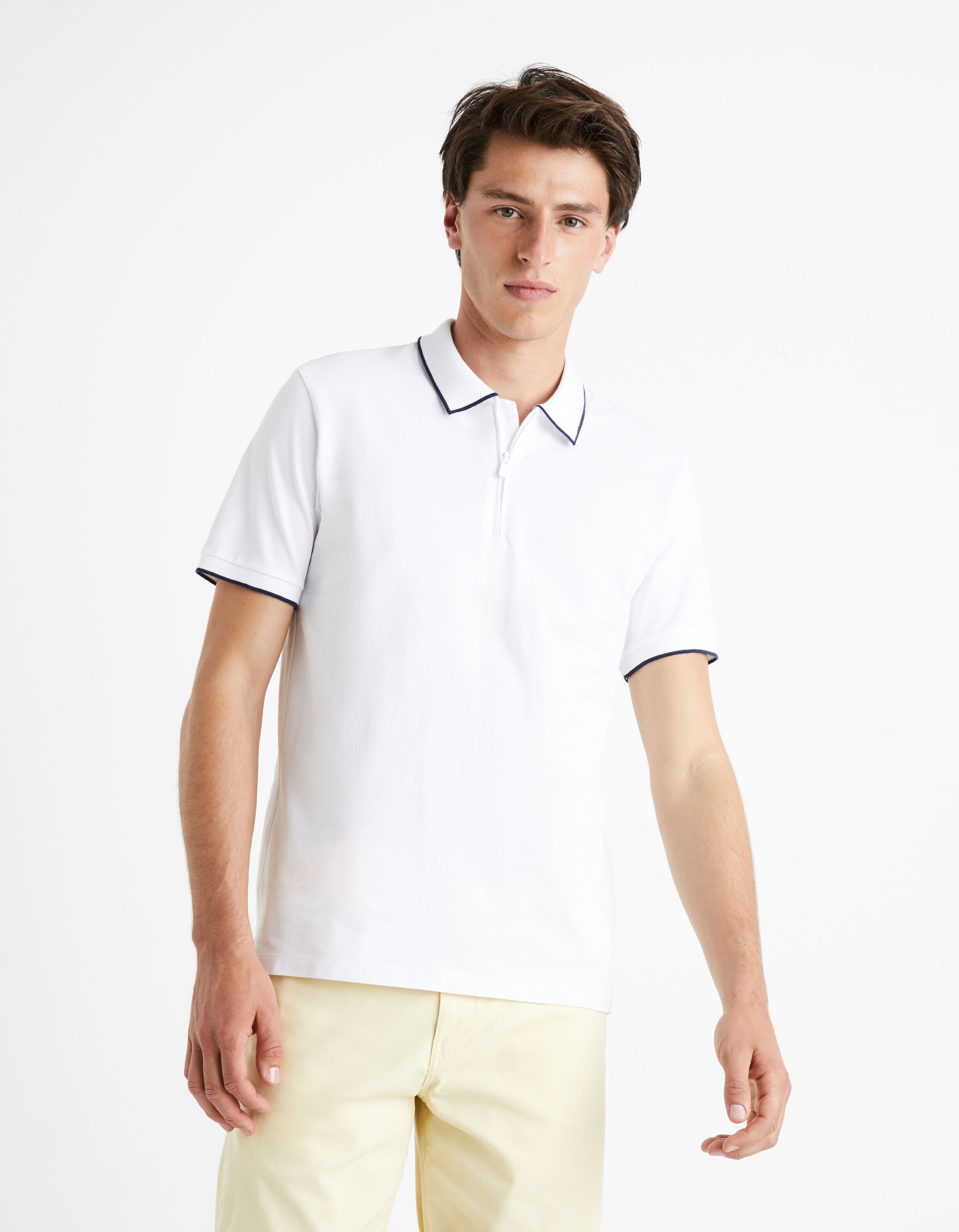 Polo 100% coton &agrave; col zipp&eacute; - blanc