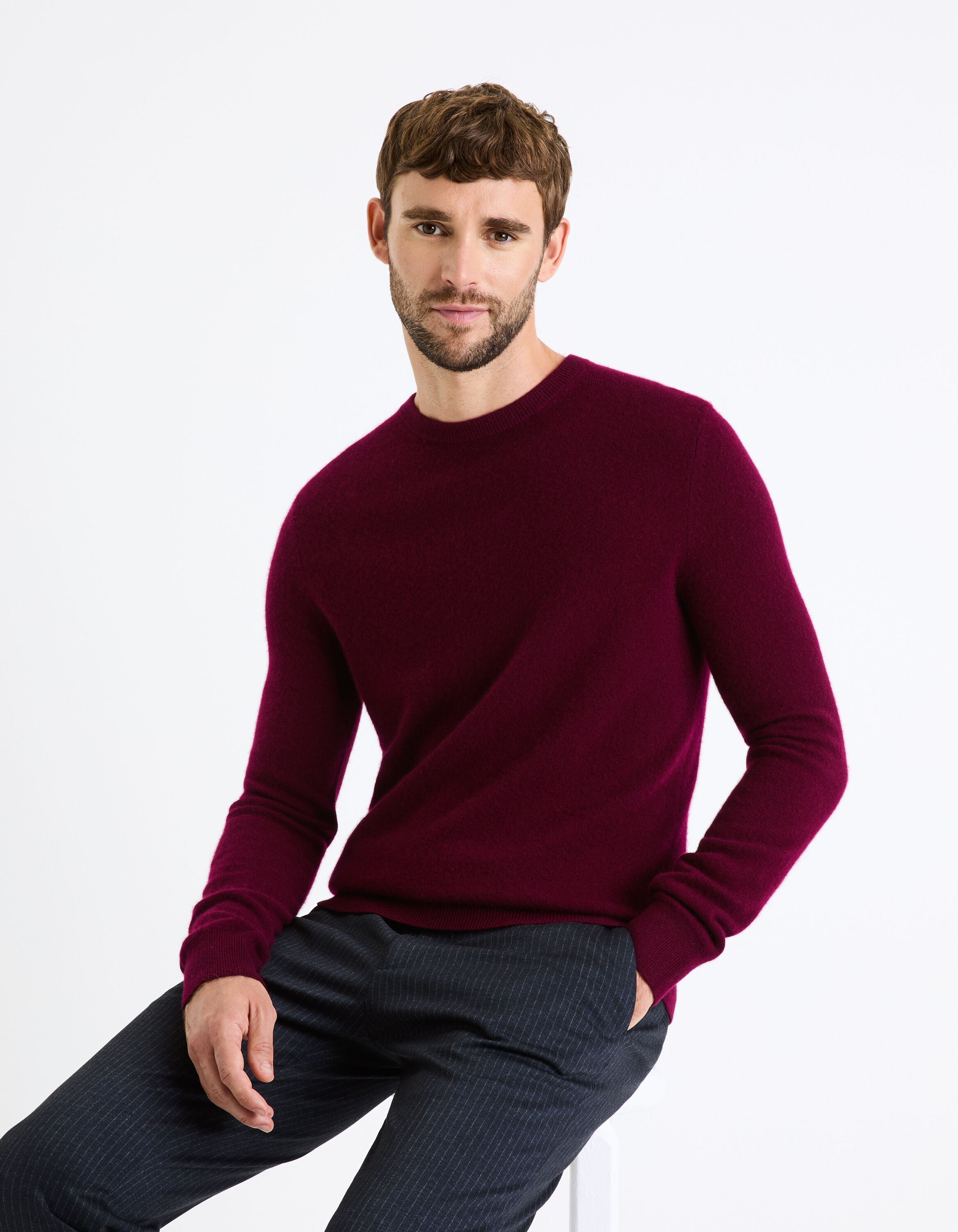 Pull col rond 100% cachemire - bordeaux