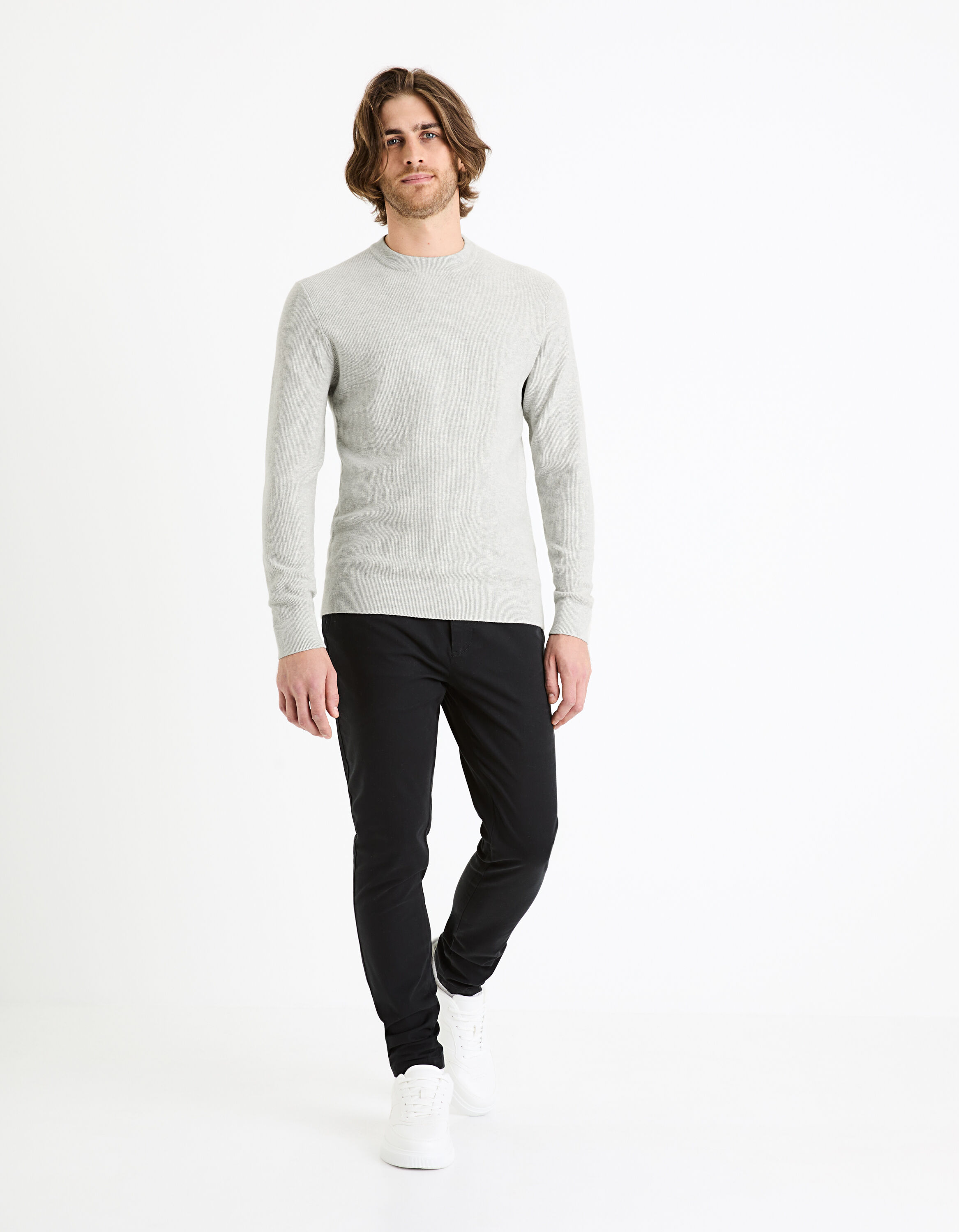 Pull col rond 100% coton - gris