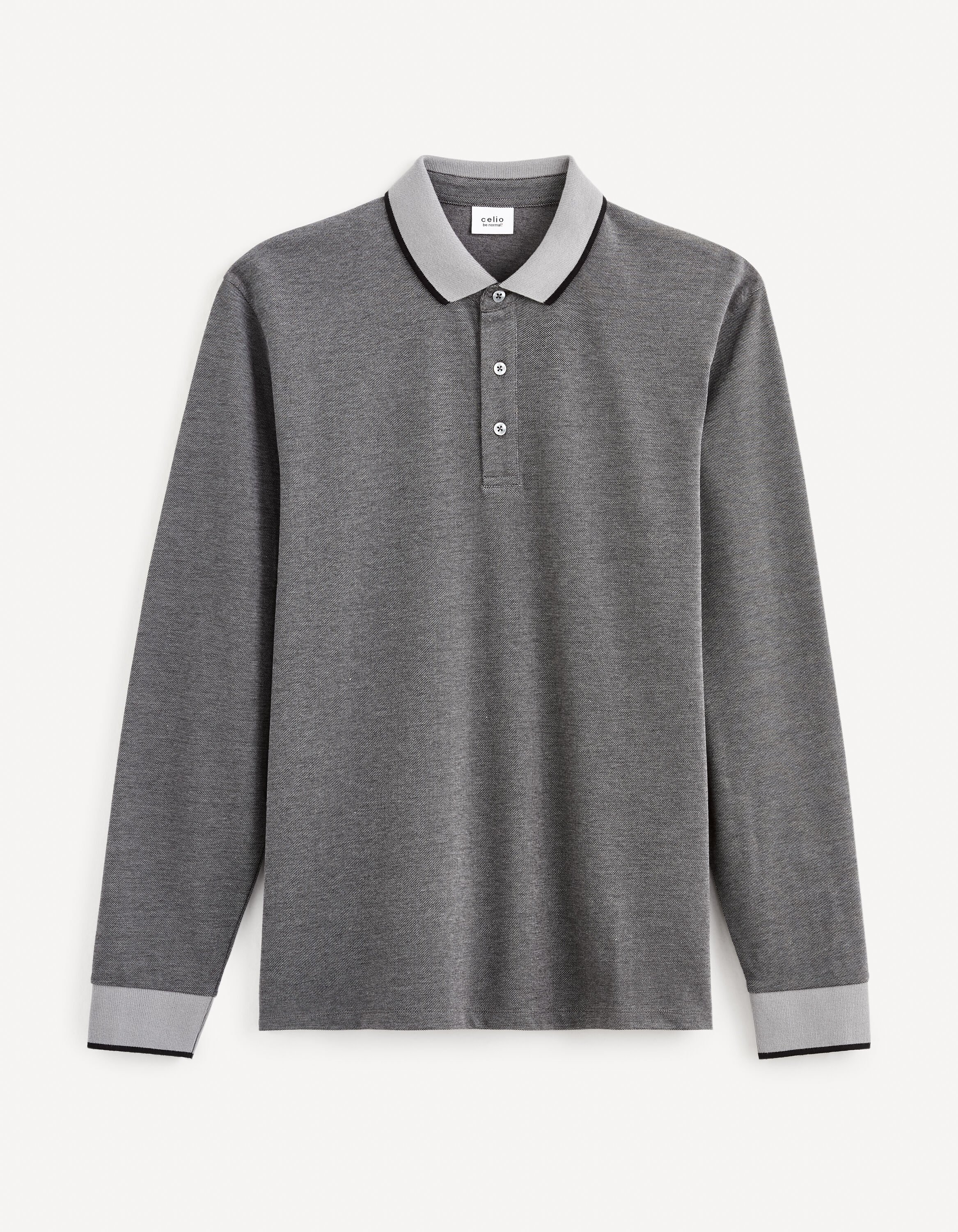 Polo manches longues 100% coton - gris