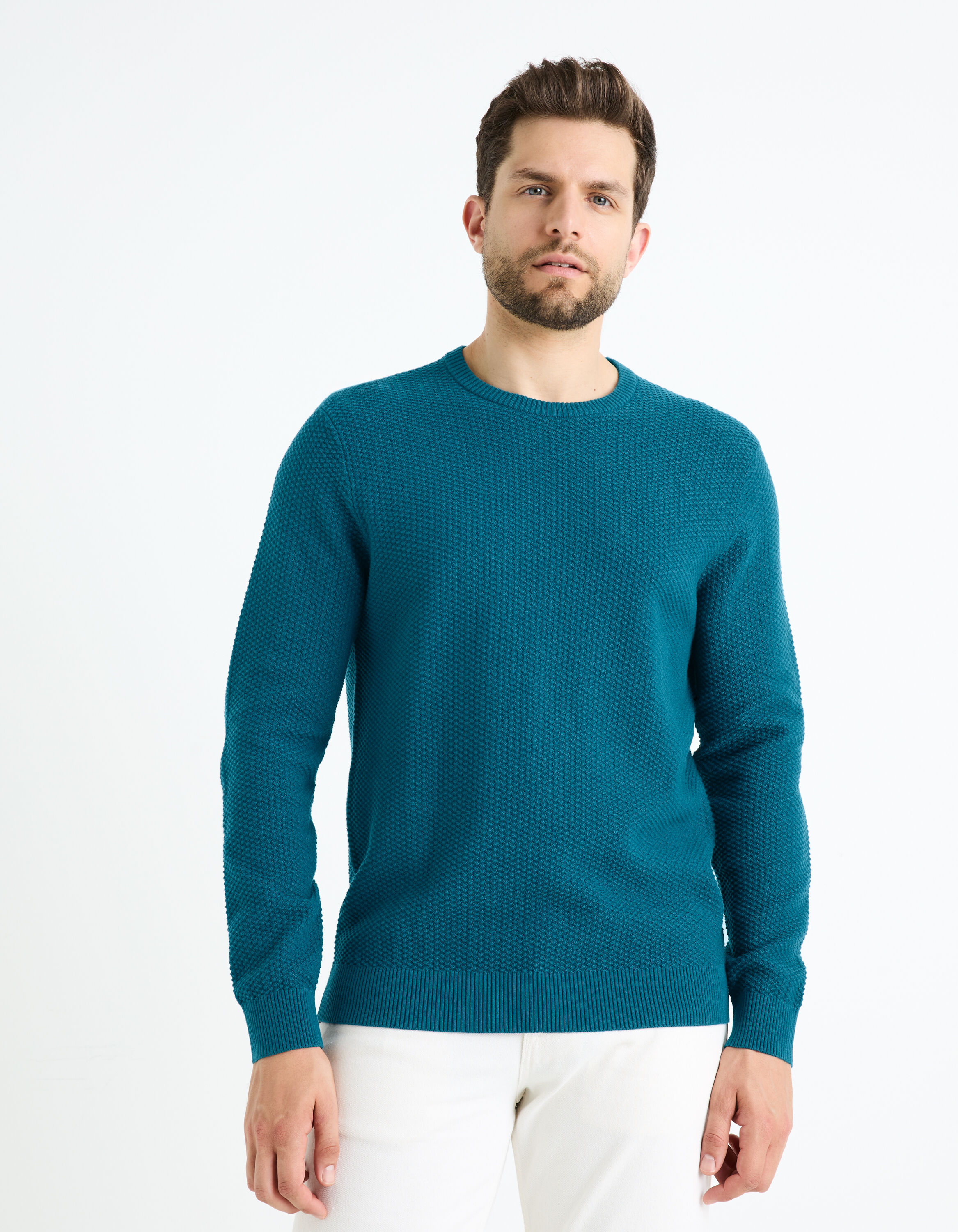 Pull col rond 100% coton - bleu