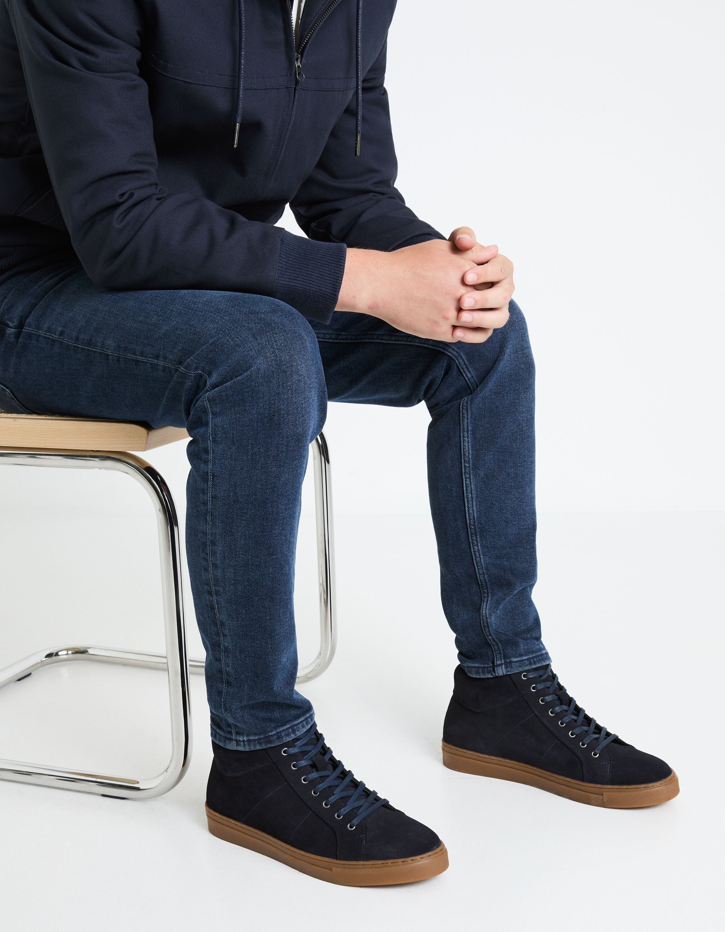 Chaussure montantes en cuir - bleu marine