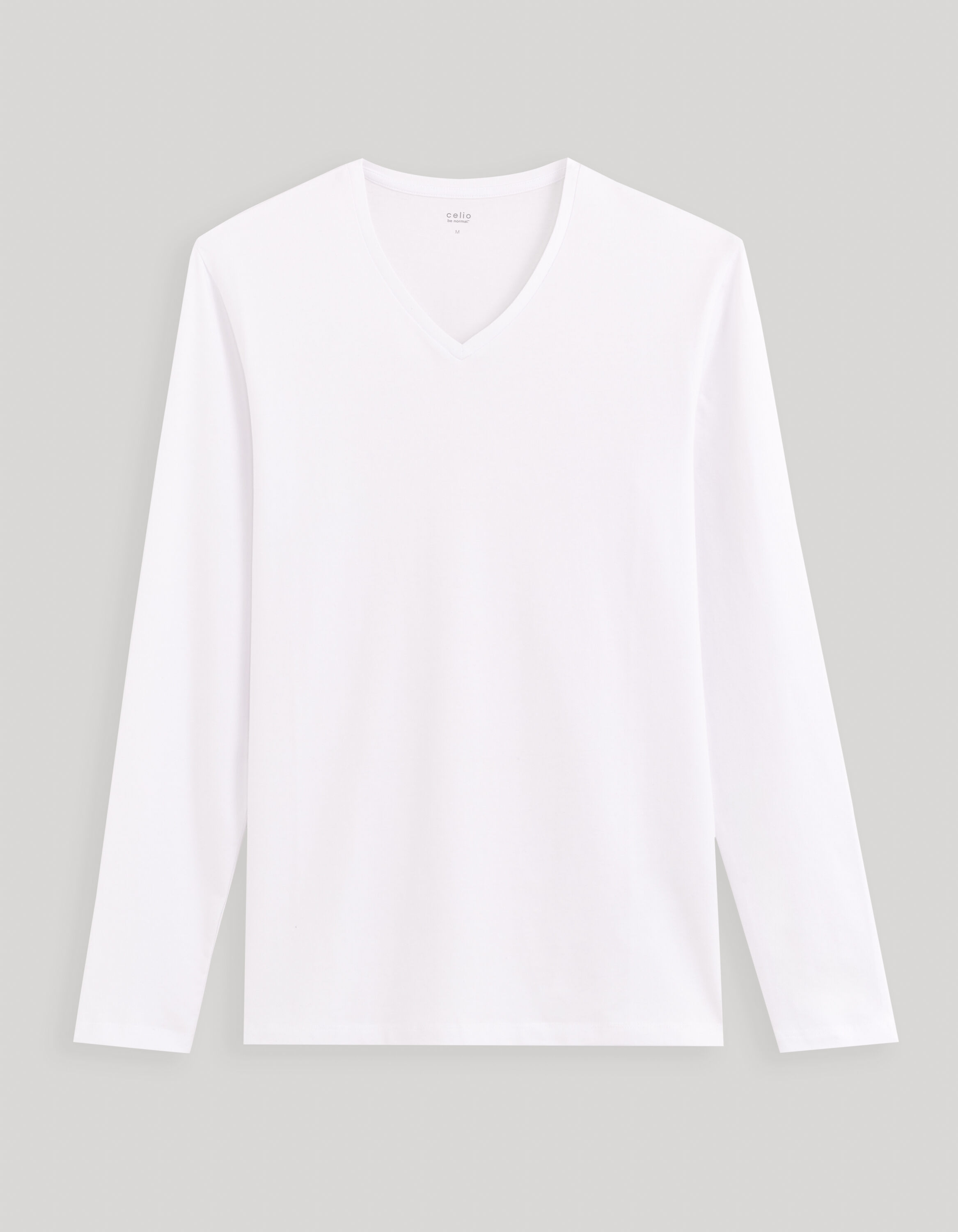 T-shirt manches longues col V slim coton stretch - blanc