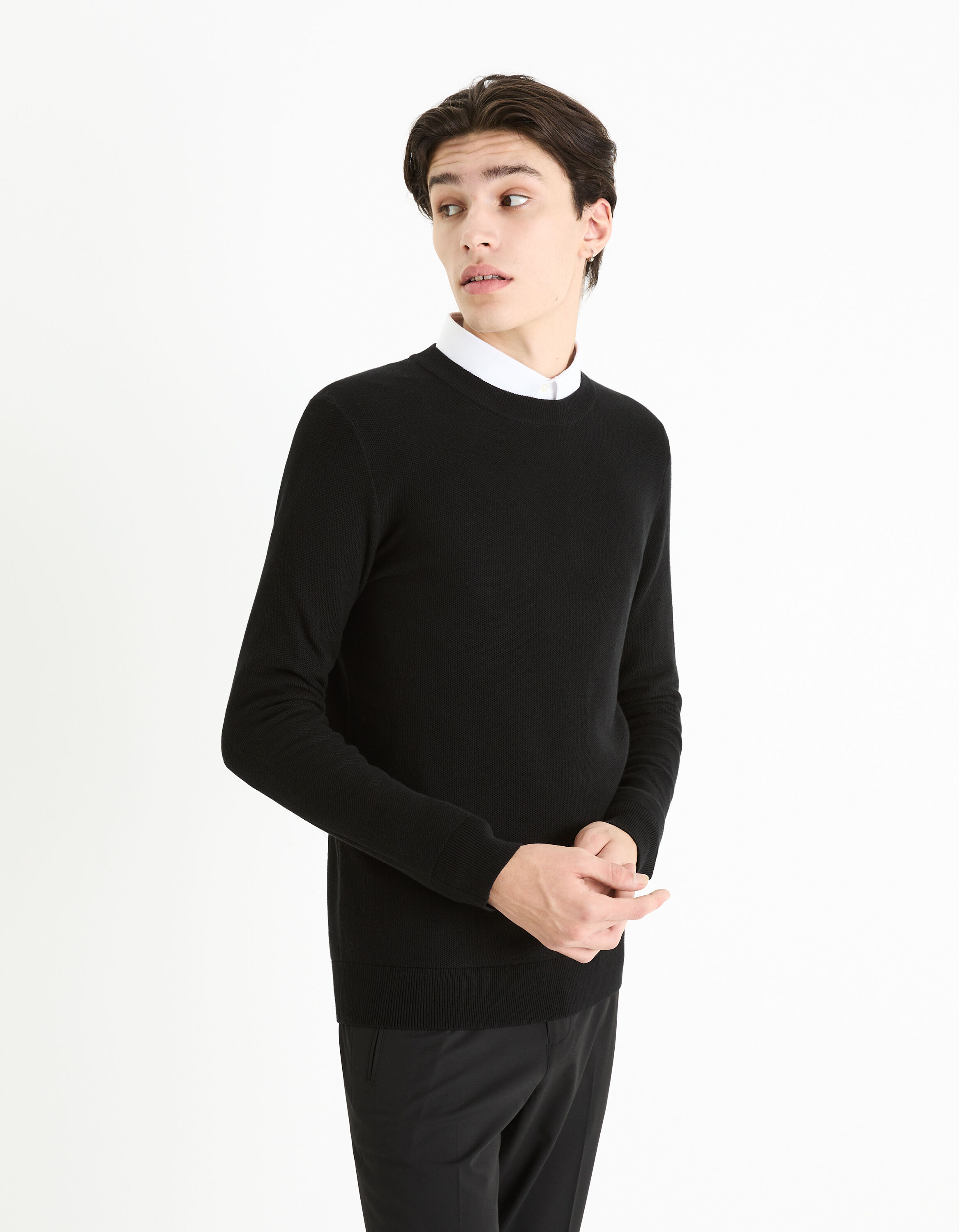Pull col rond 100% coton - noir