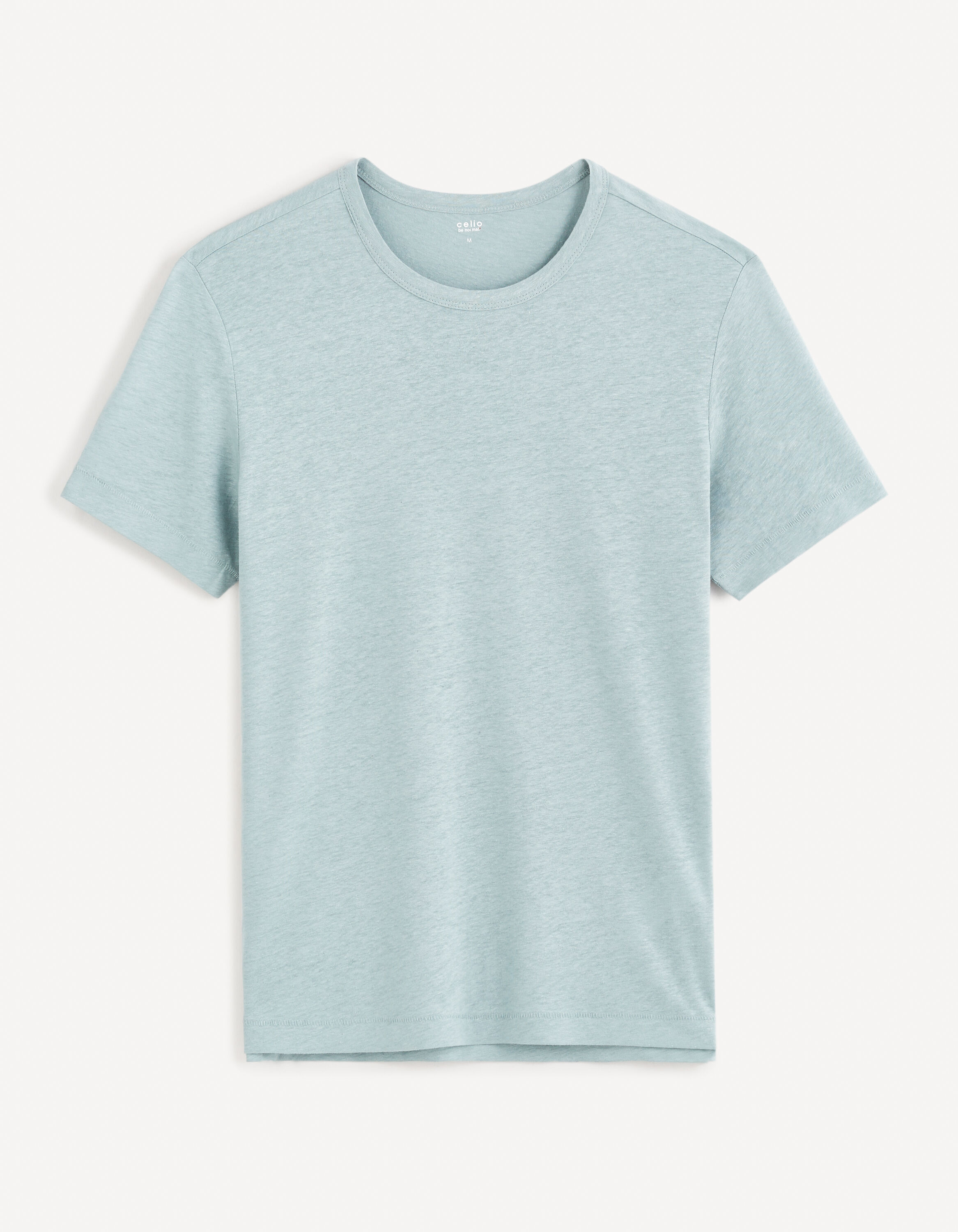 T-shirt col rond lin m&eacute;lang&eacute; -vert