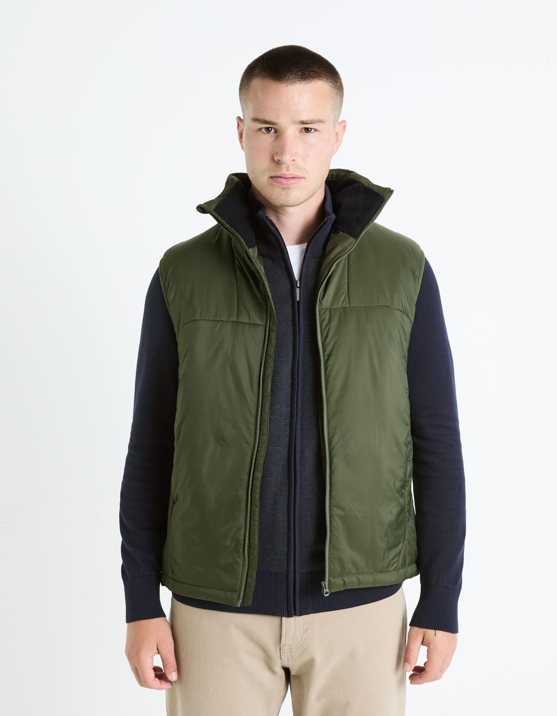 Doudoune light sans manches col rond - kaki