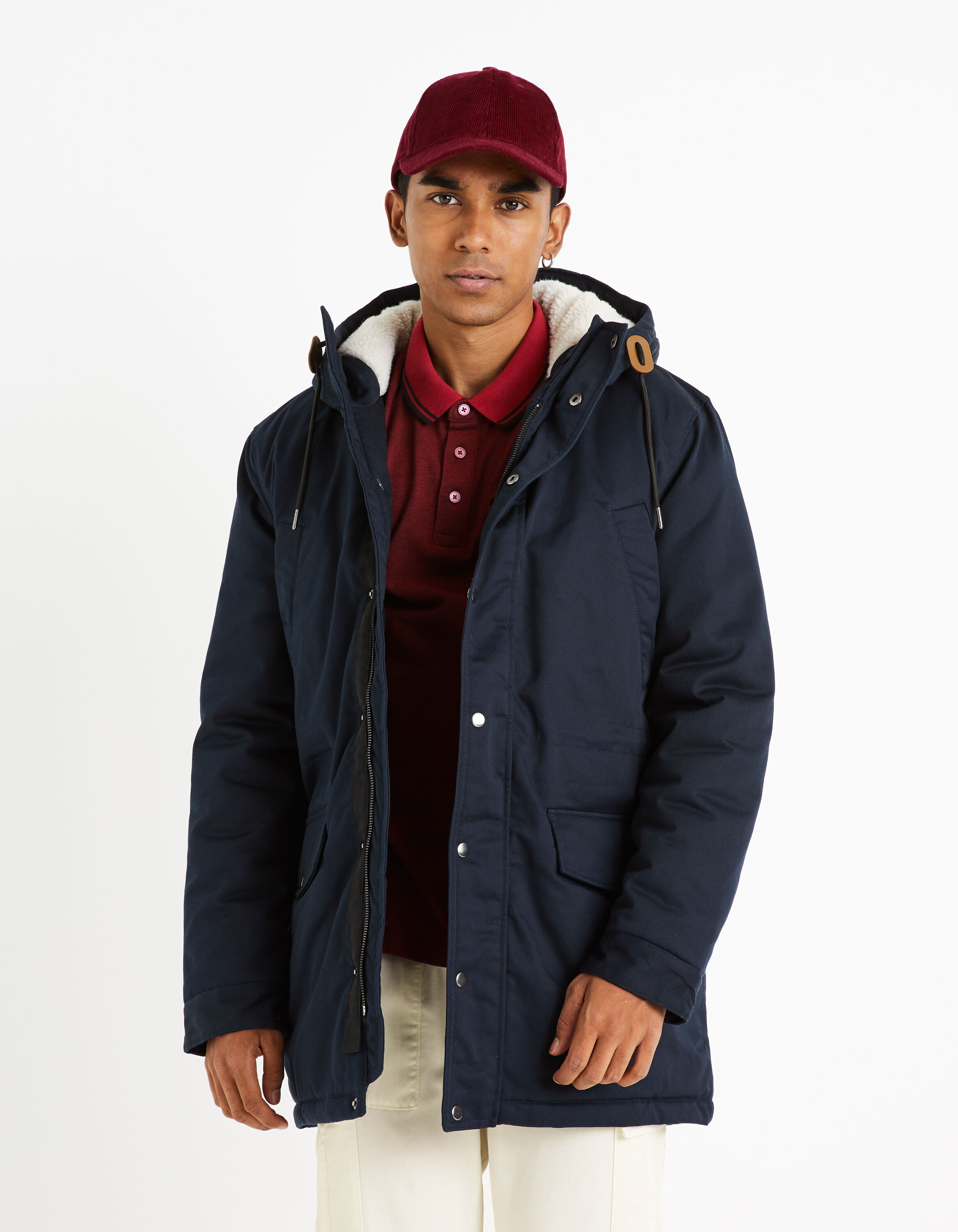 Parka &agrave; capuche doubl&eacute;e sherpa - marine