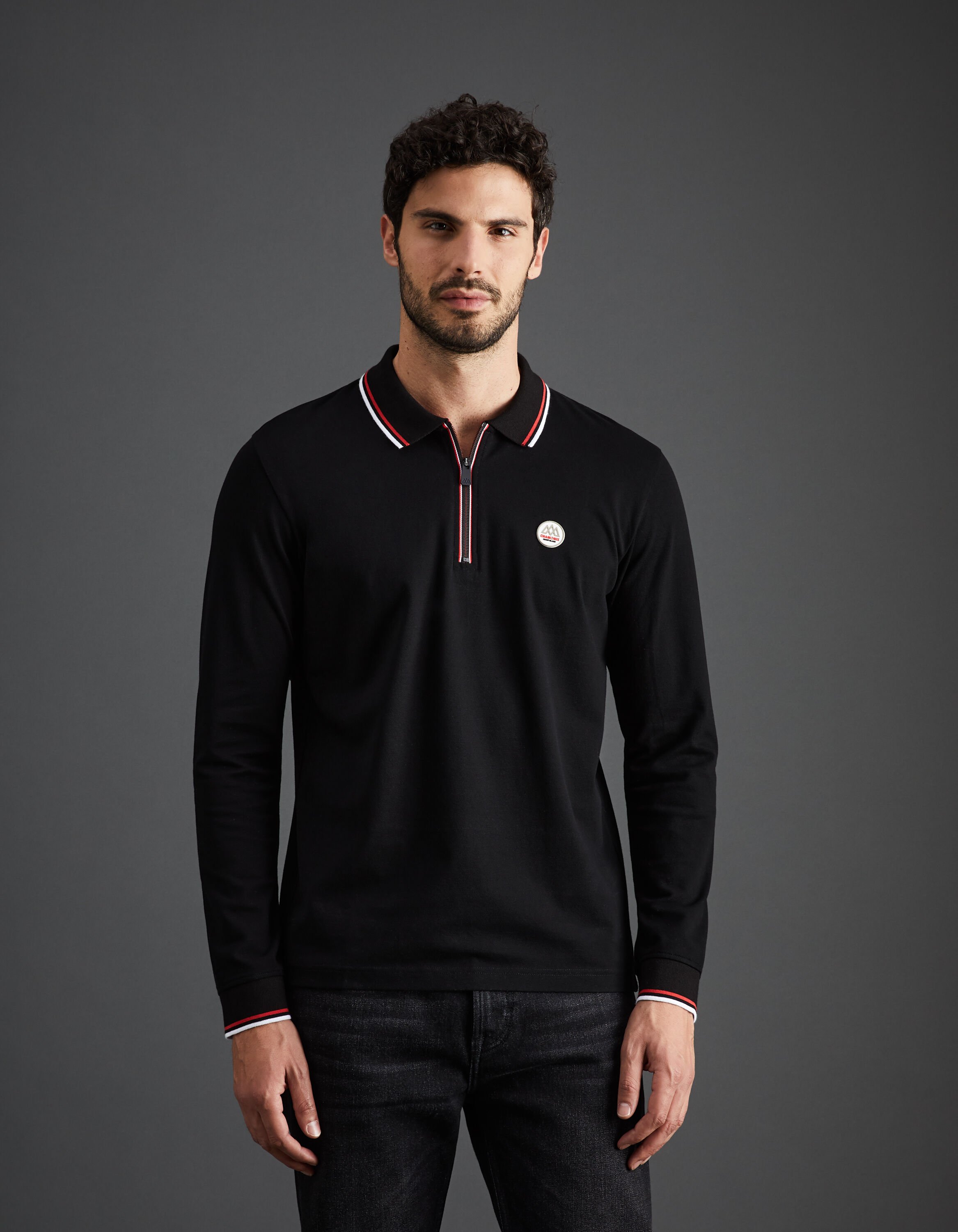 Chamonix-Mont-Blanc - Polo zipp&eacute; manches longues noir