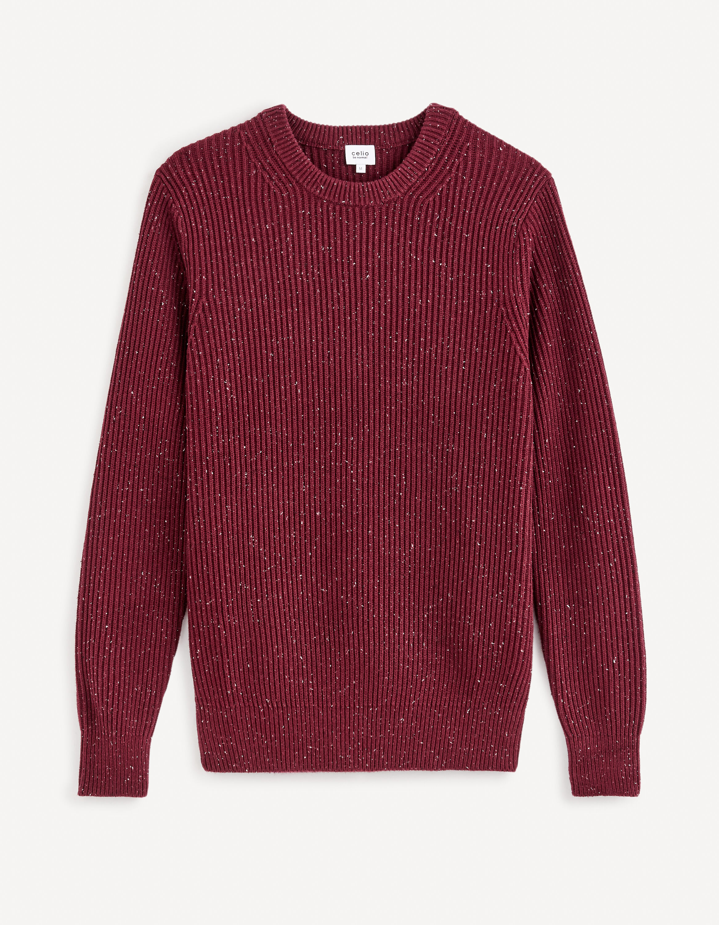 Pull col rond coton m&eacute;lang&eacute; - bordeaux