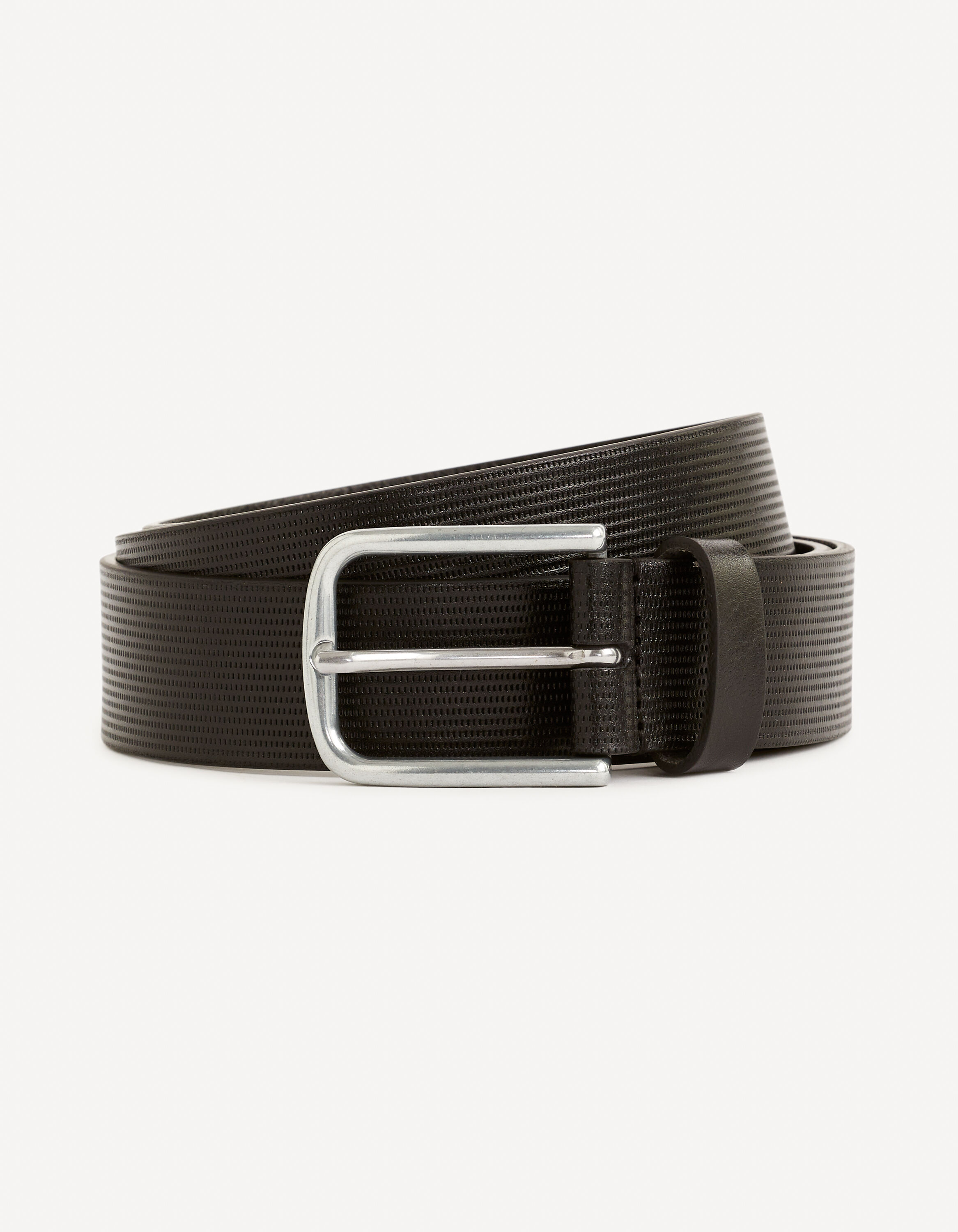 Ceinture 100% cuir motif microperfor&eacute; - noir