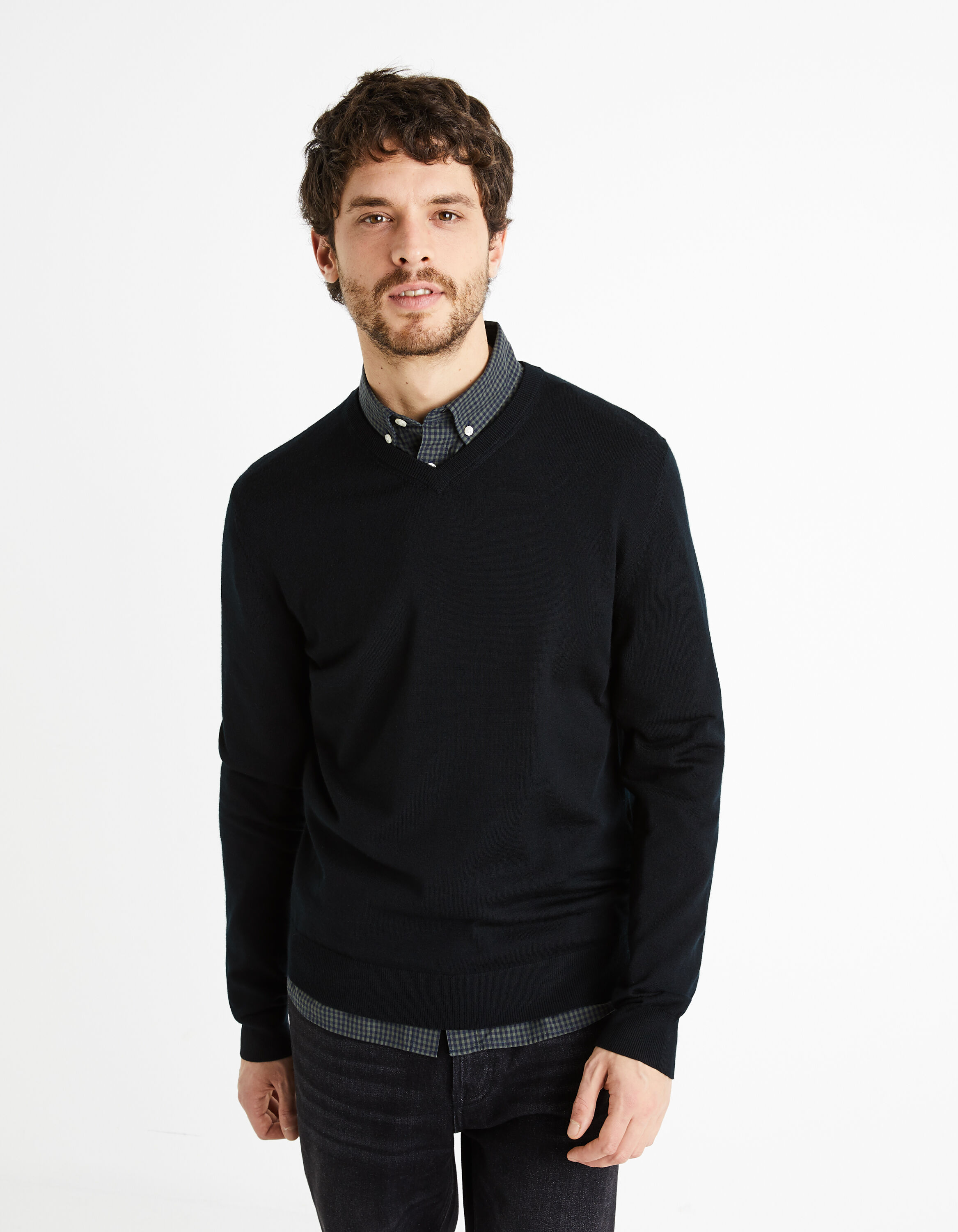 Pull col V 100% laine m&eacute;rinos - noir