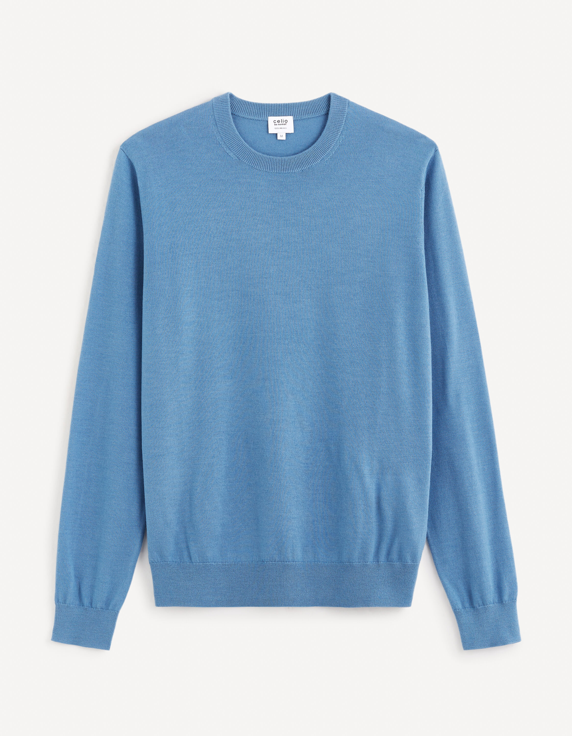 Pull col rond 100% laine m&eacute;rinos - bleu