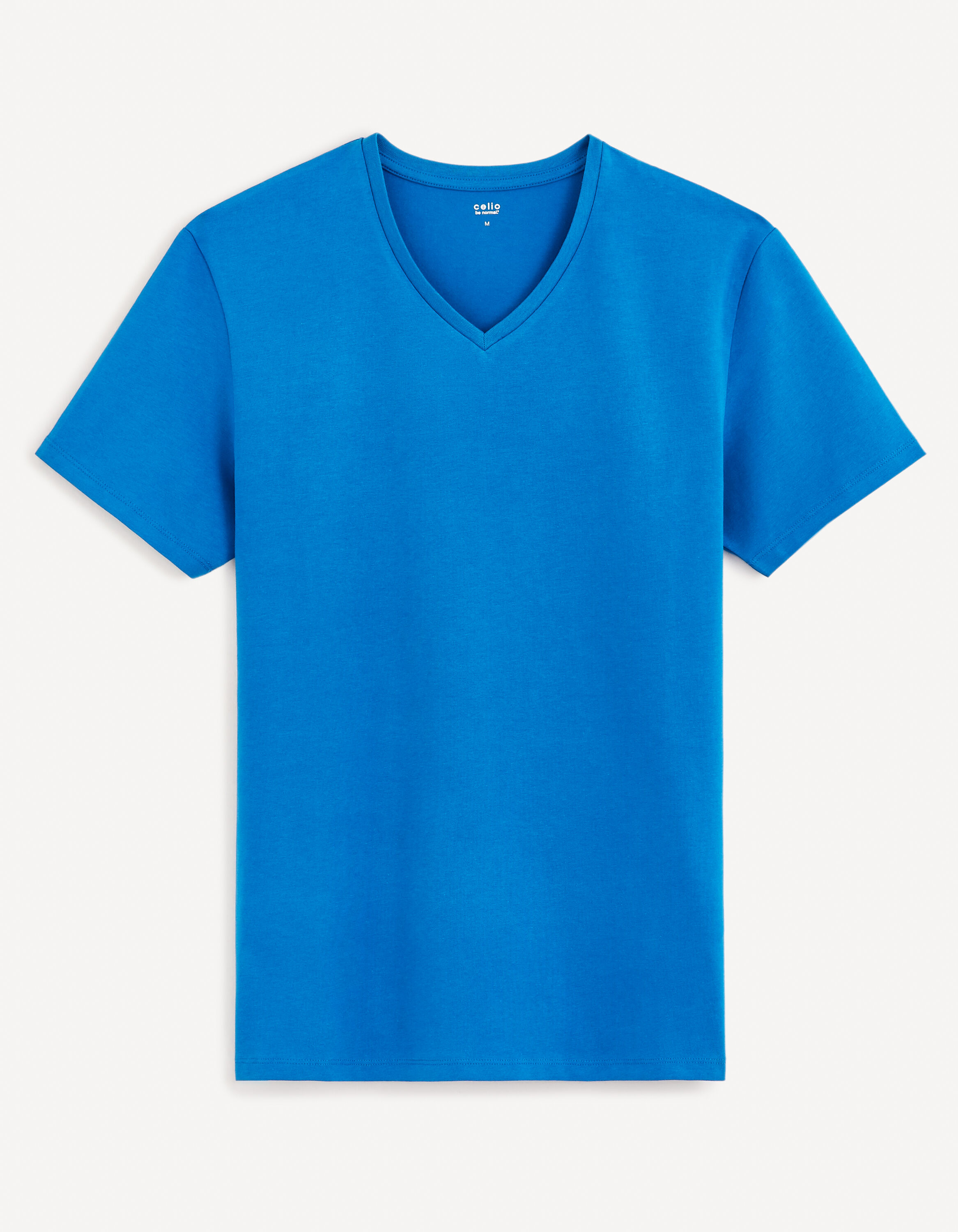 T-shirt col V coton stretch - bleu