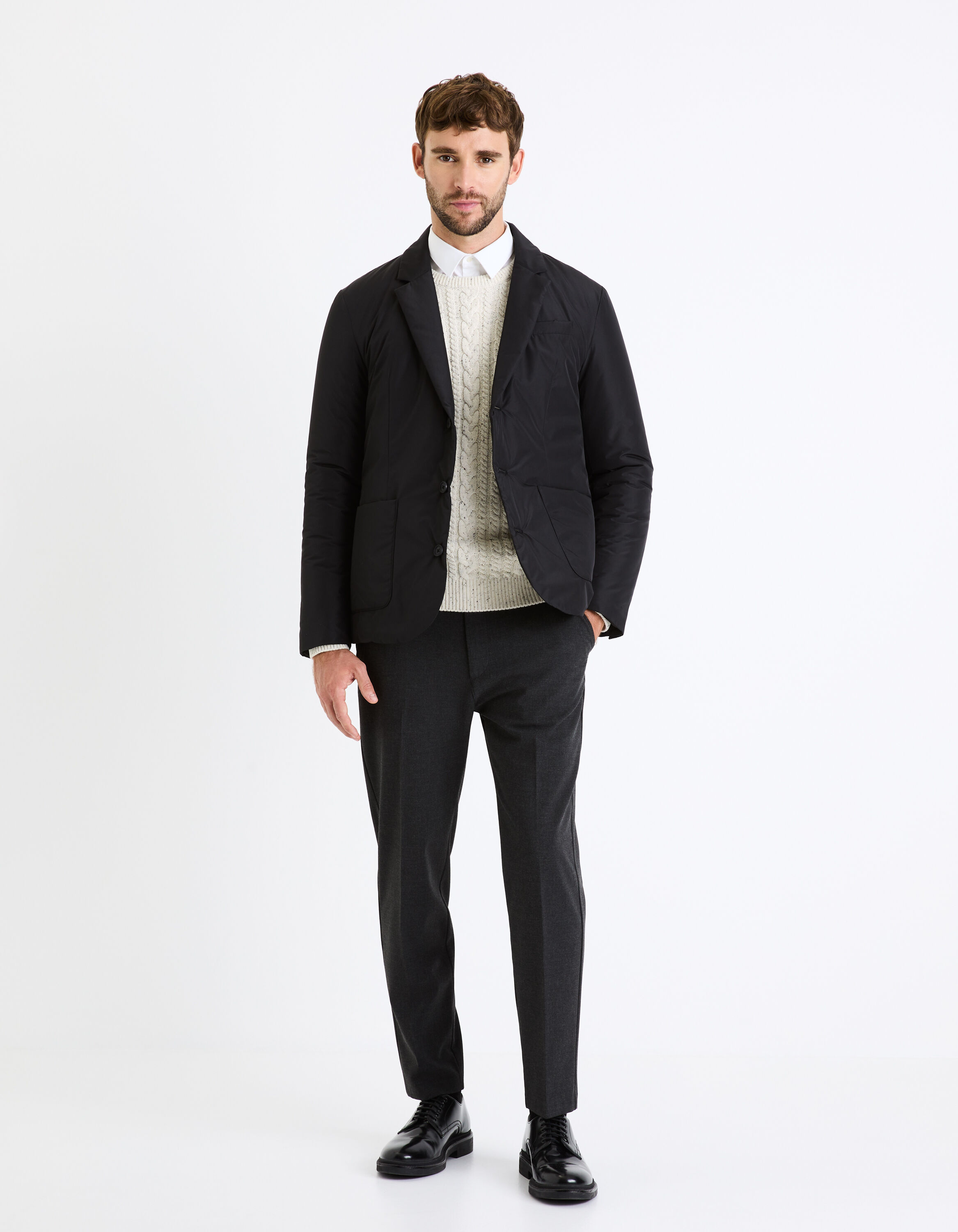 Pull col rond coton m&eacute;lang&eacute; - ecru