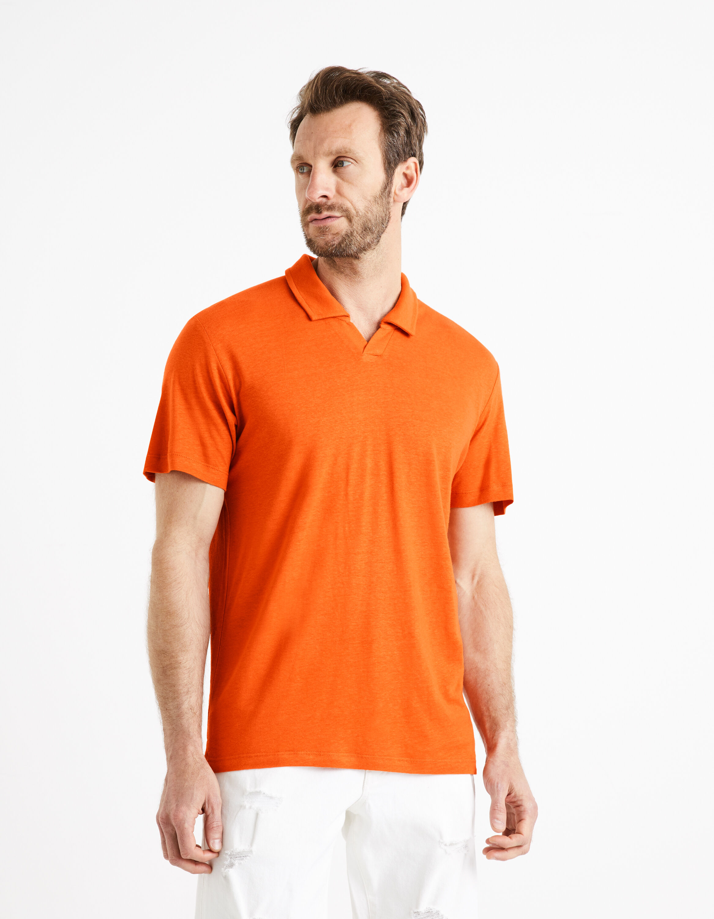 Polo lin m&eacute;lang&eacute; - orange