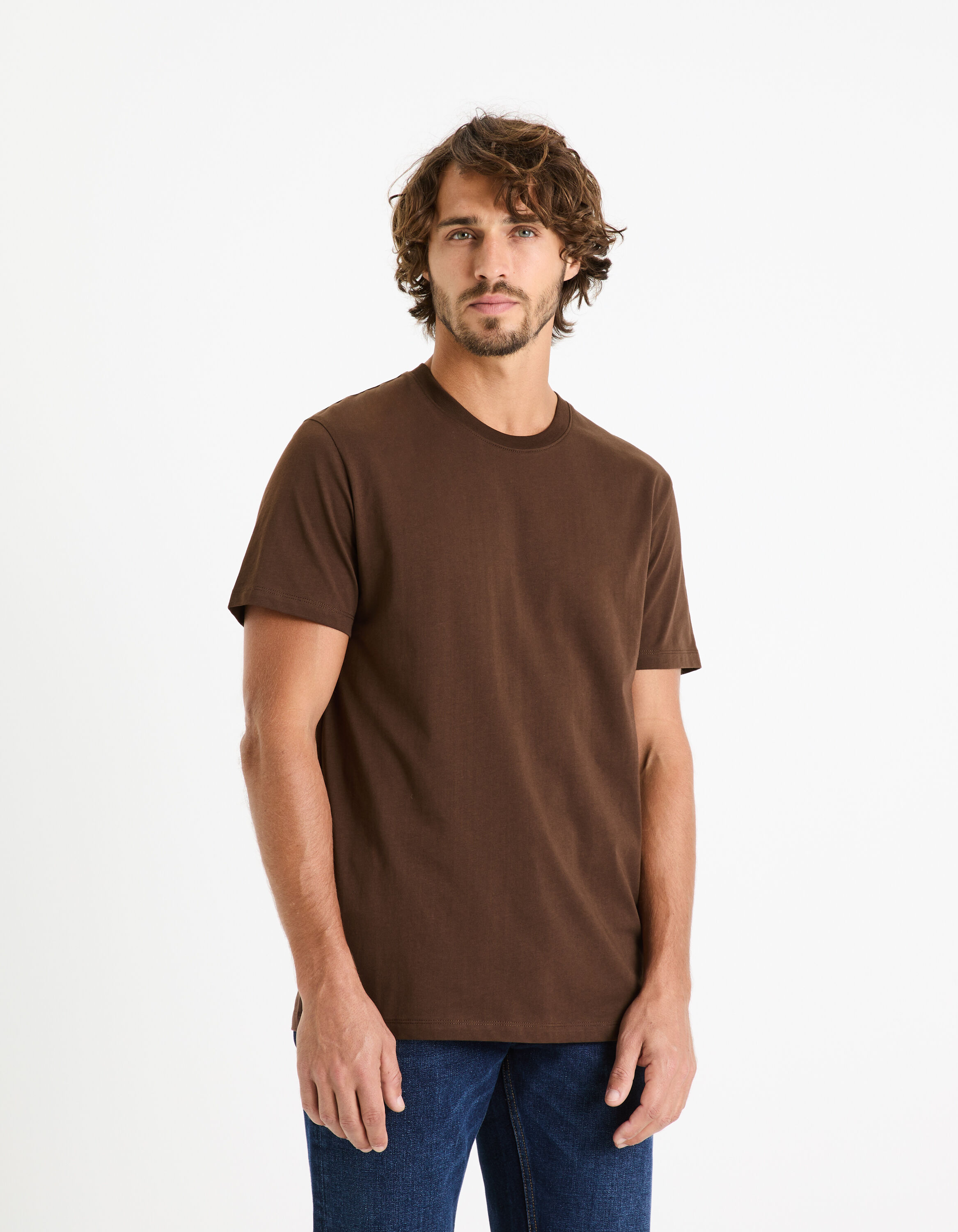 T-shirt col rond 100% coton- chocolat