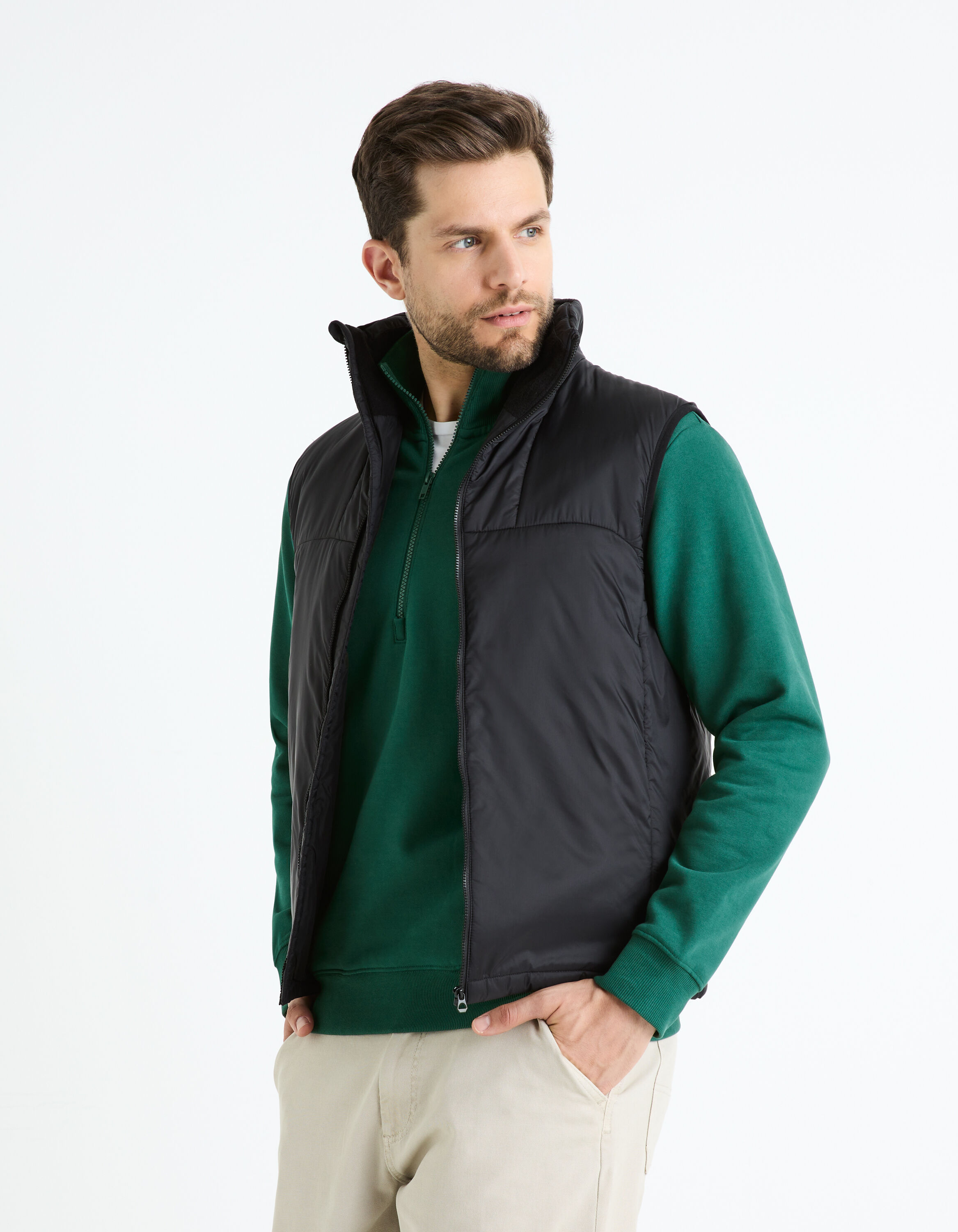 Doudoune light sans manches col rond - noir