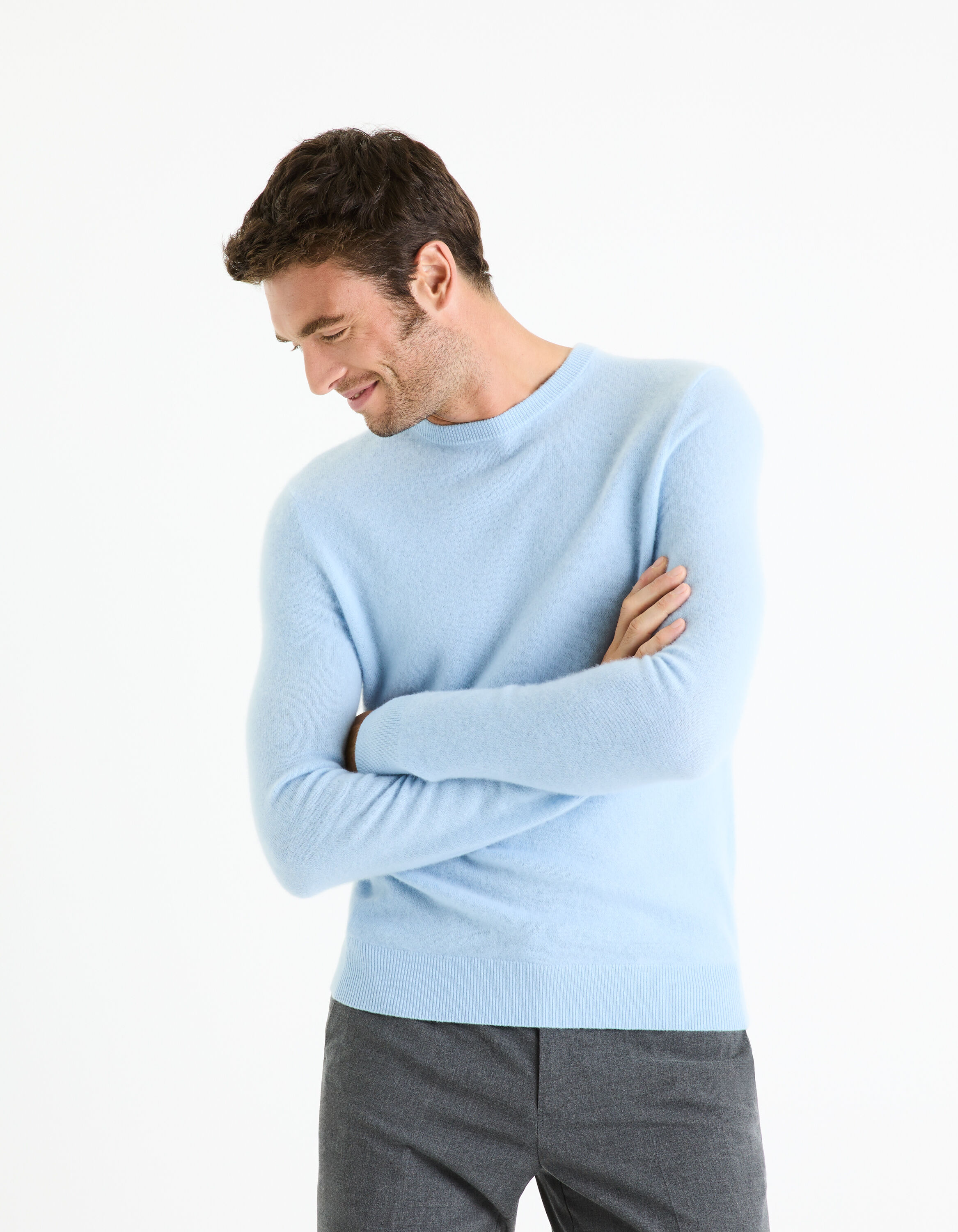 Pull col rond 100% cachemire - bleu clair