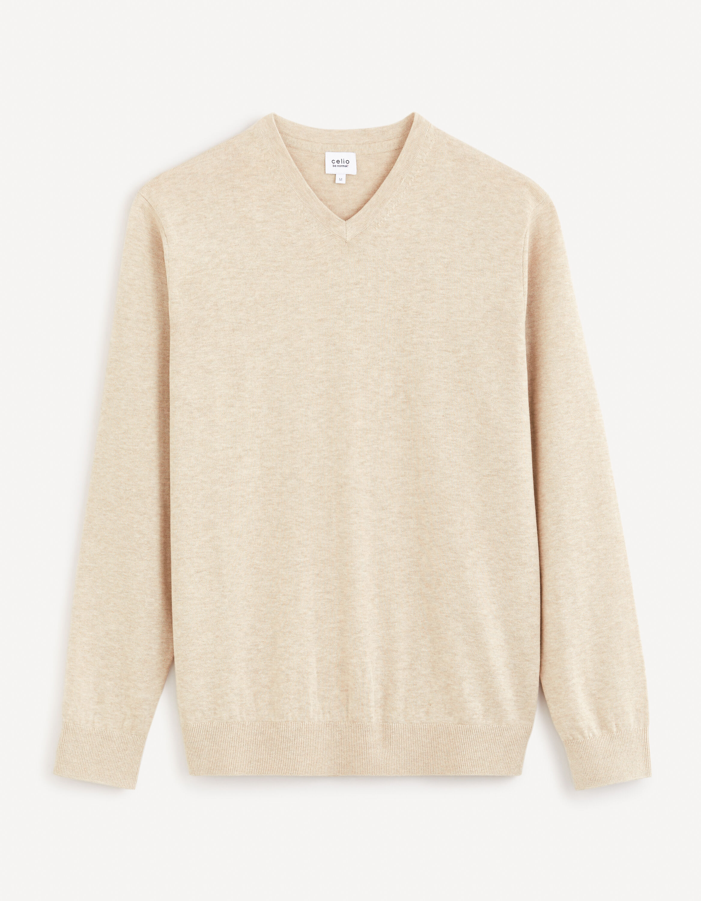 Pull col V 100% coton - beige