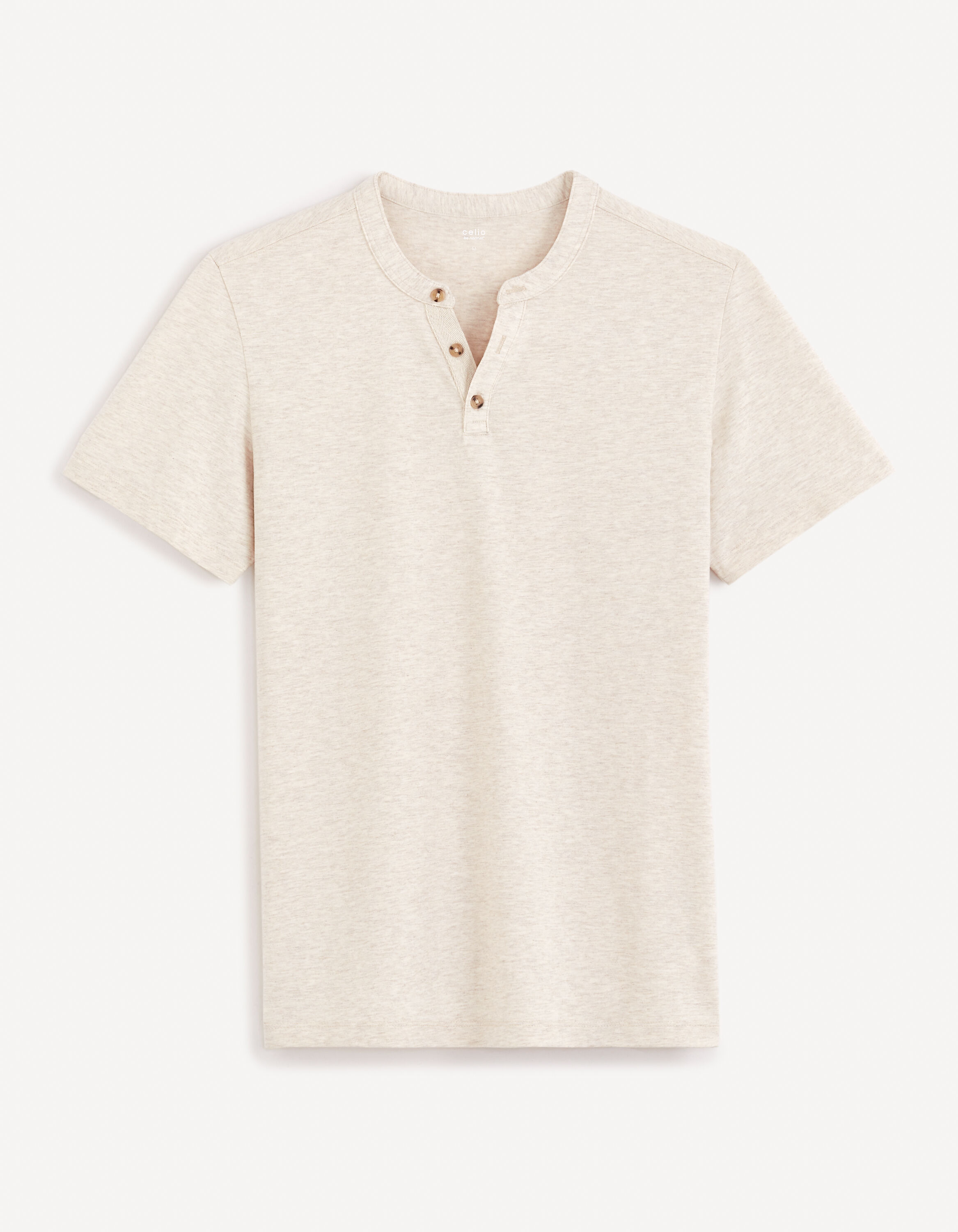 T-shirt col henley coton m&eacute;lang&eacute; -beige