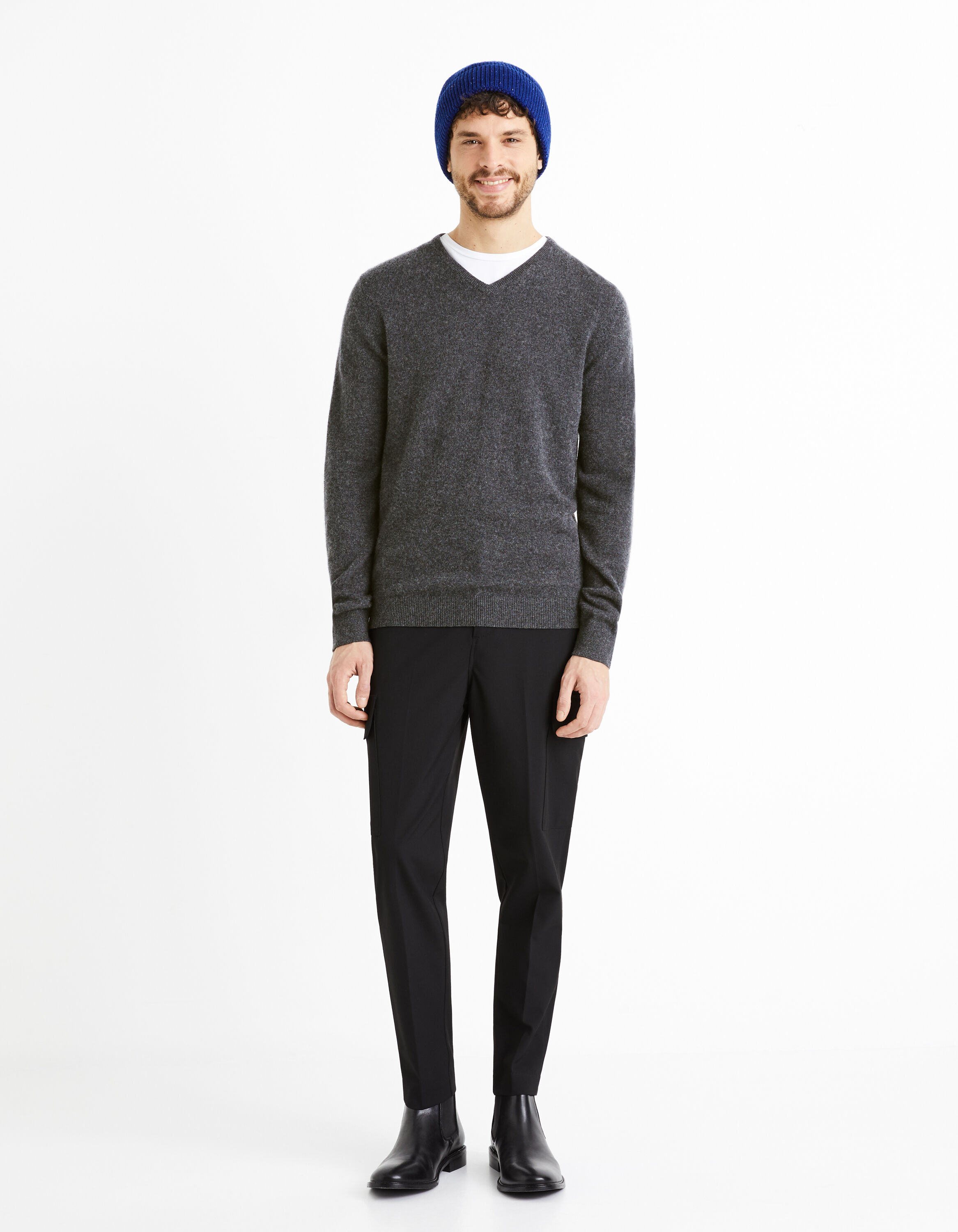 Pull col v 100% cachemire - heather anthracite