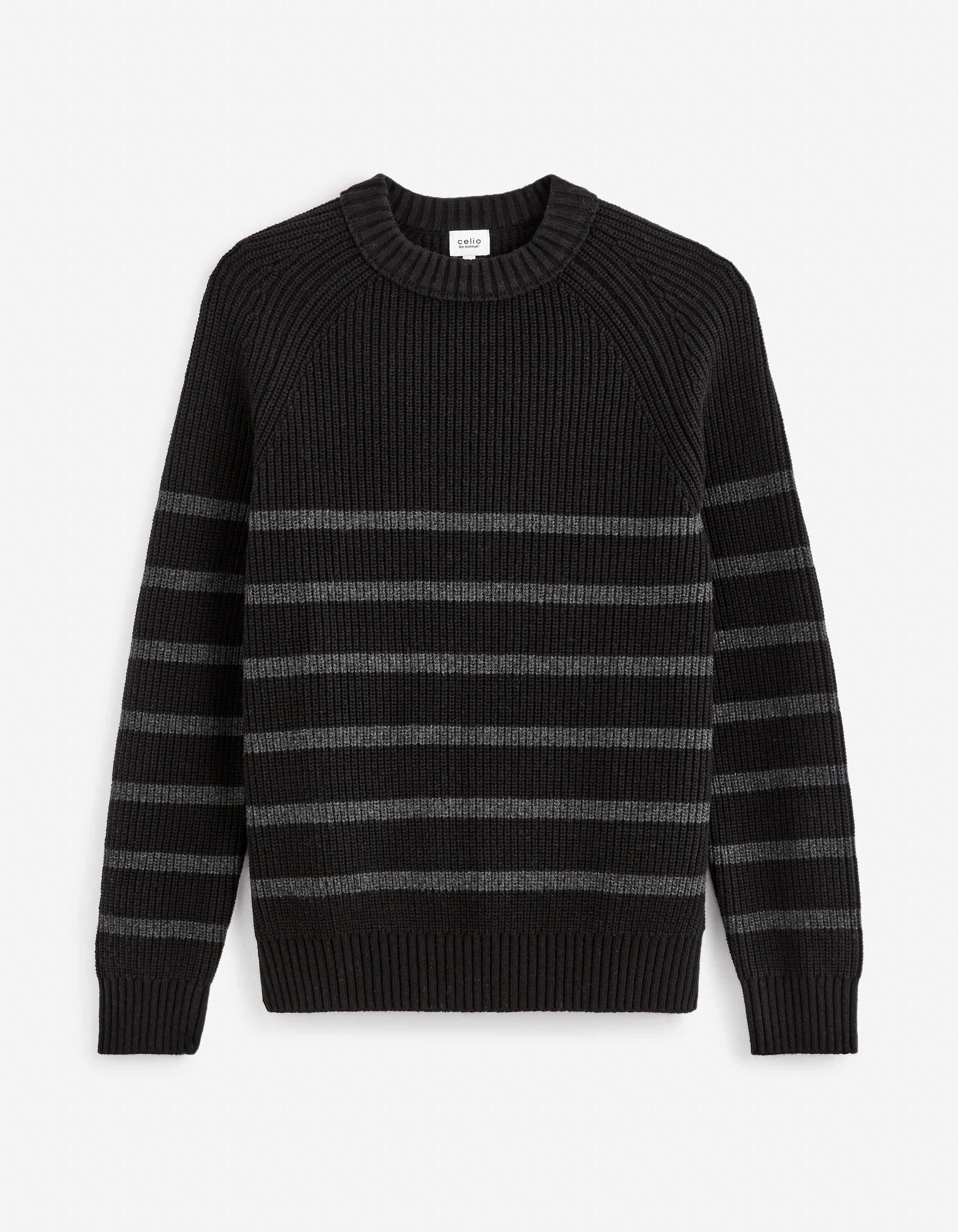 Pull col rond coton m&eacute;lang&eacute; - noir