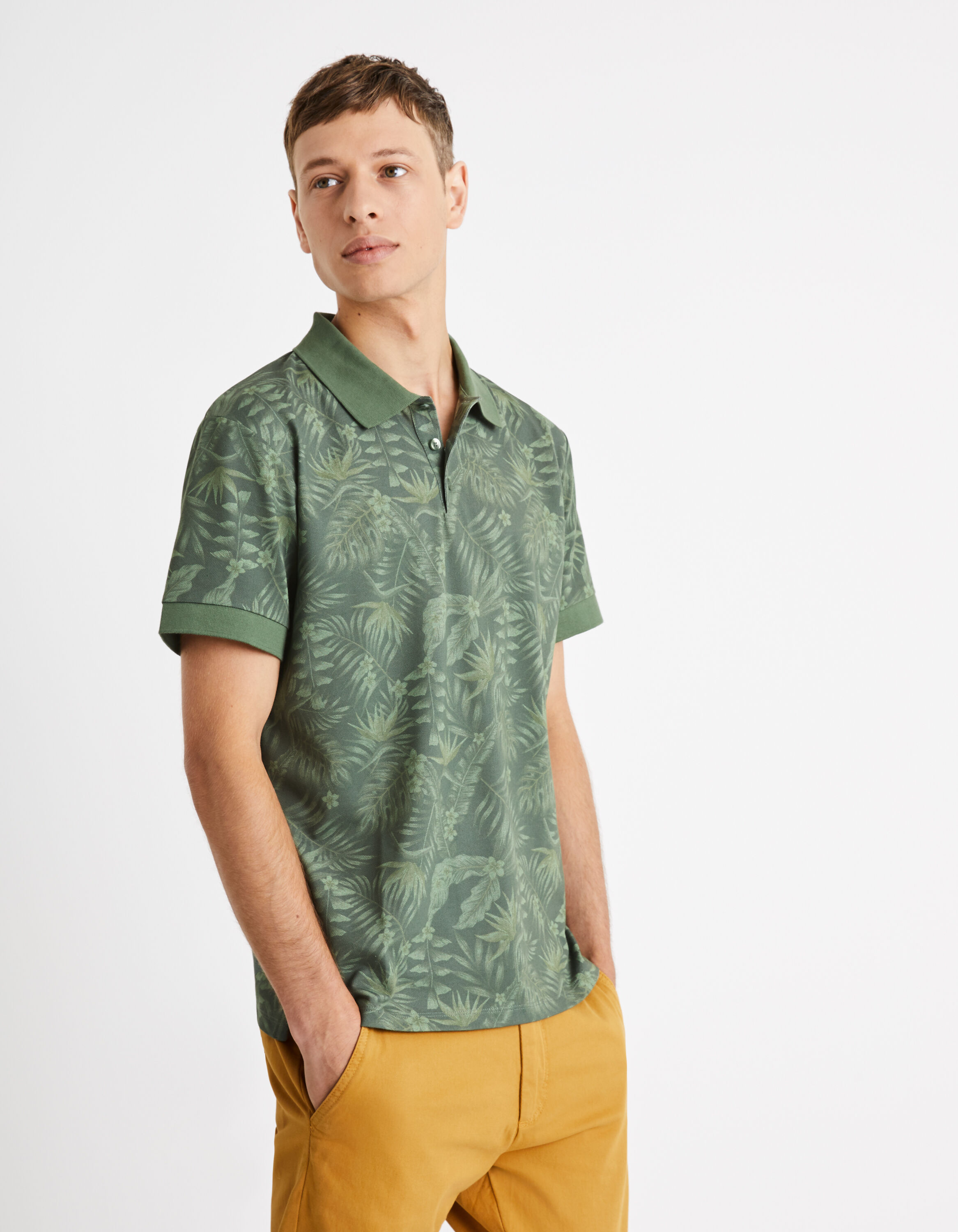 Polo coton m&eacute;lang&eacute; - kaki