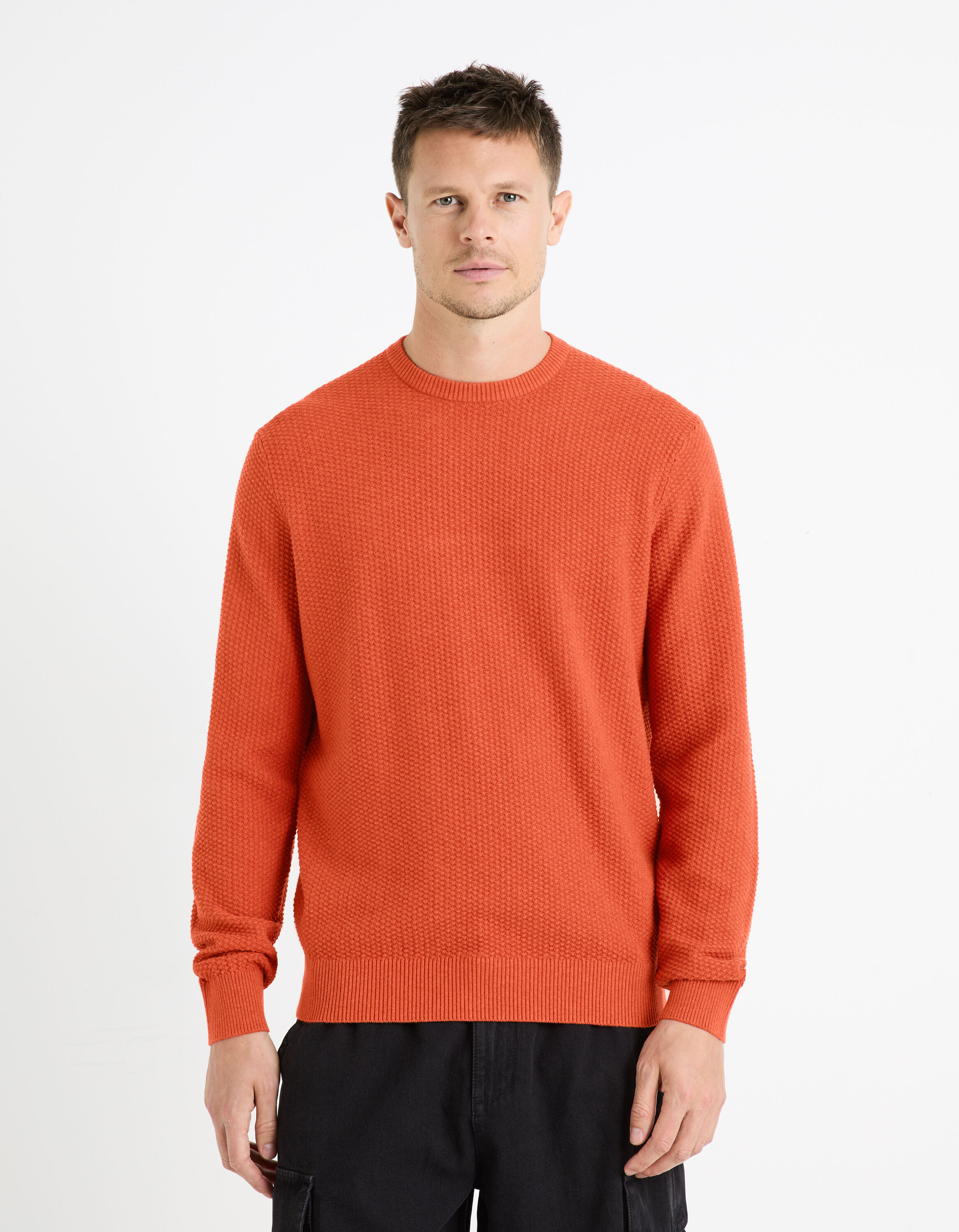 Pull col rond 100% coton - orange