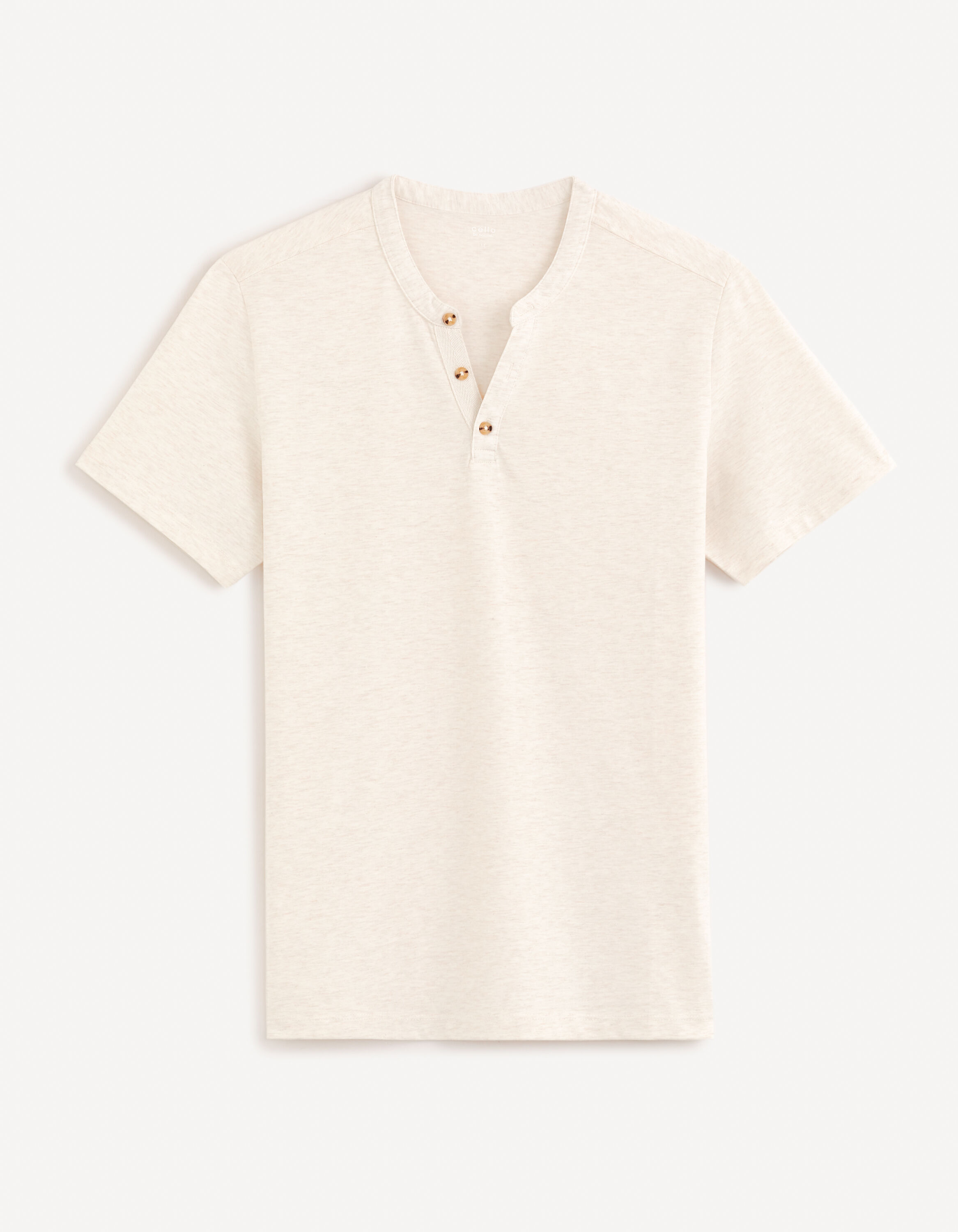 T-shirt col henley coton m&eacute;lang&eacute; -ecru