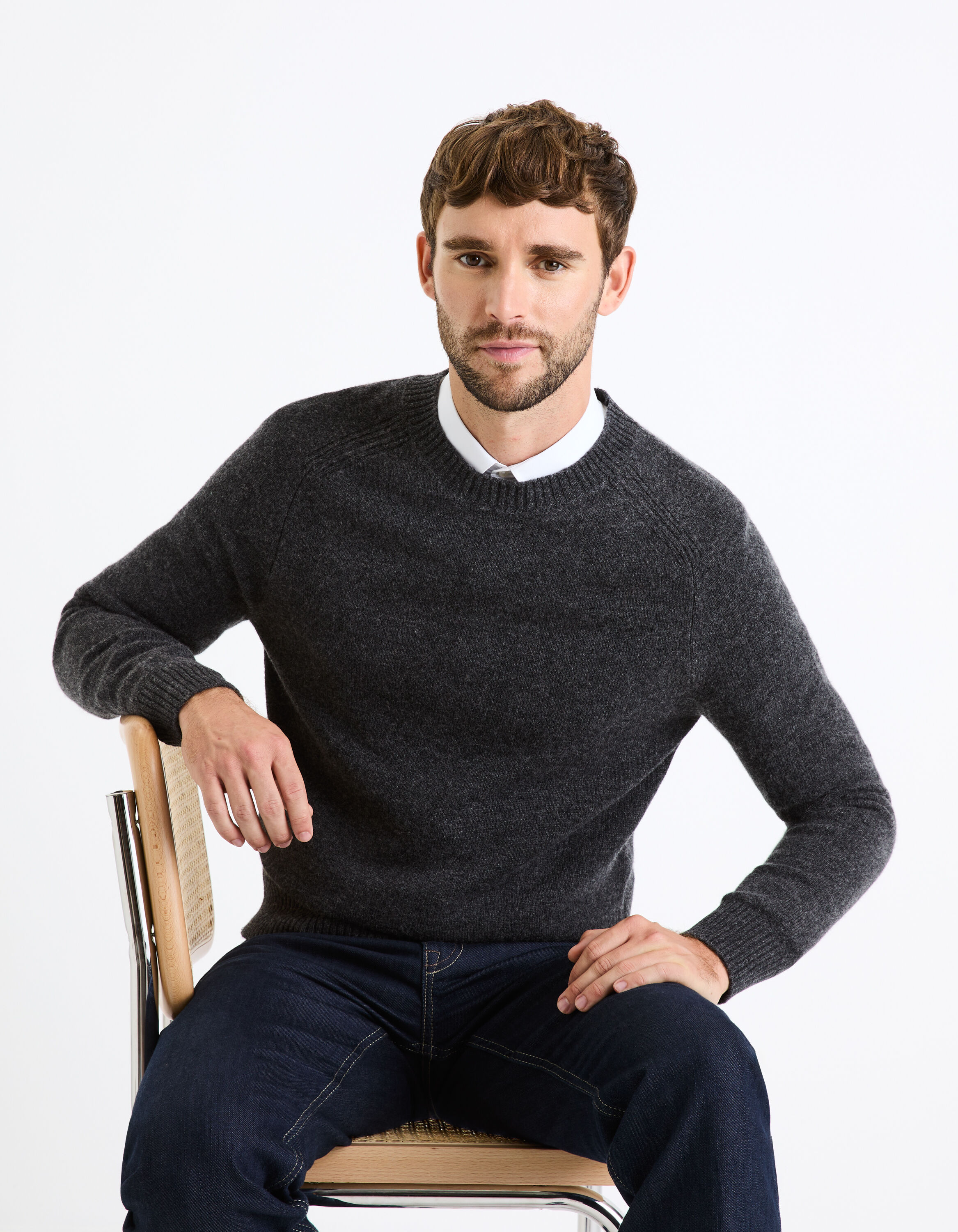 Pull col rond 100% laine - anthracite