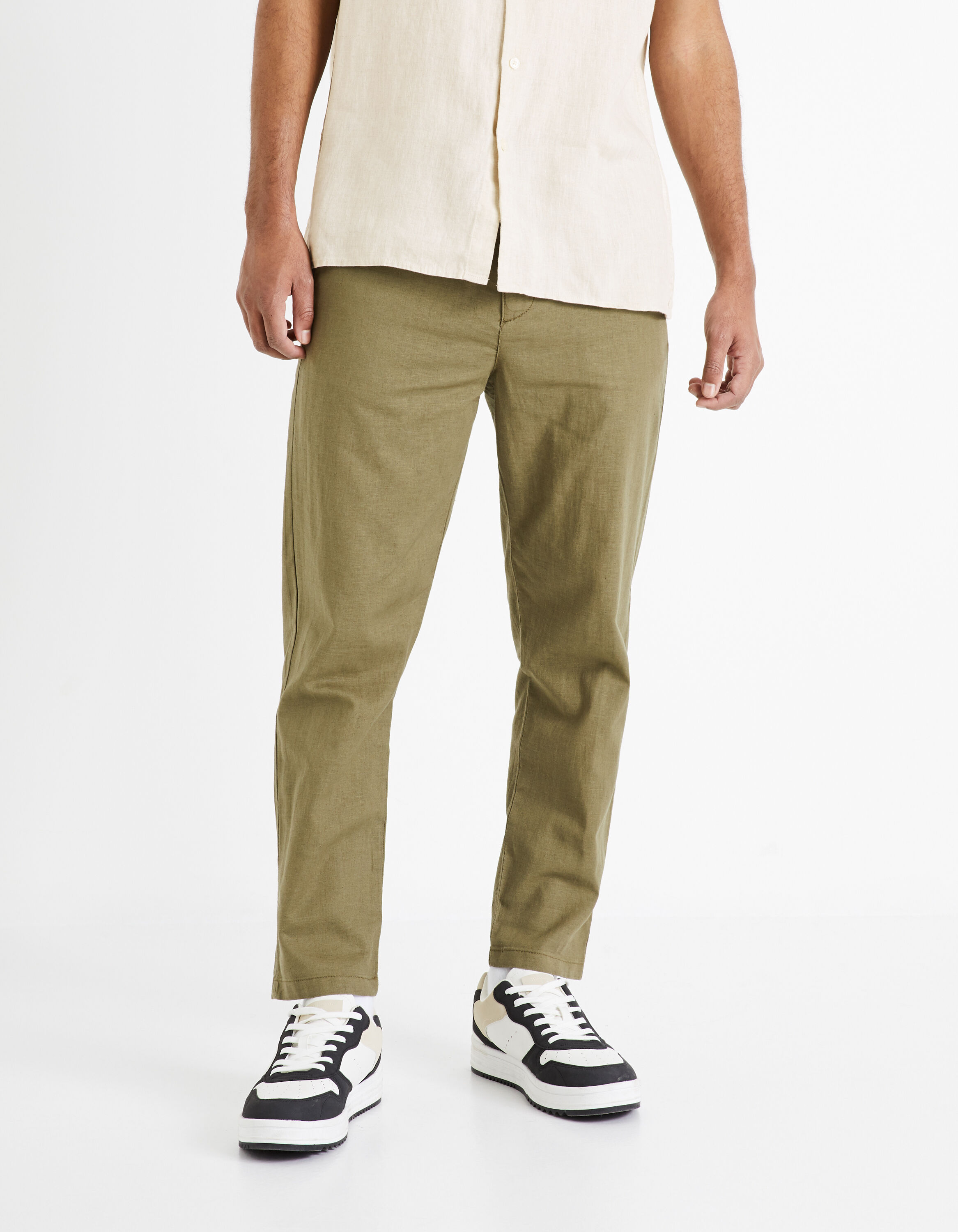 Pantalon straight en lin coton - vert