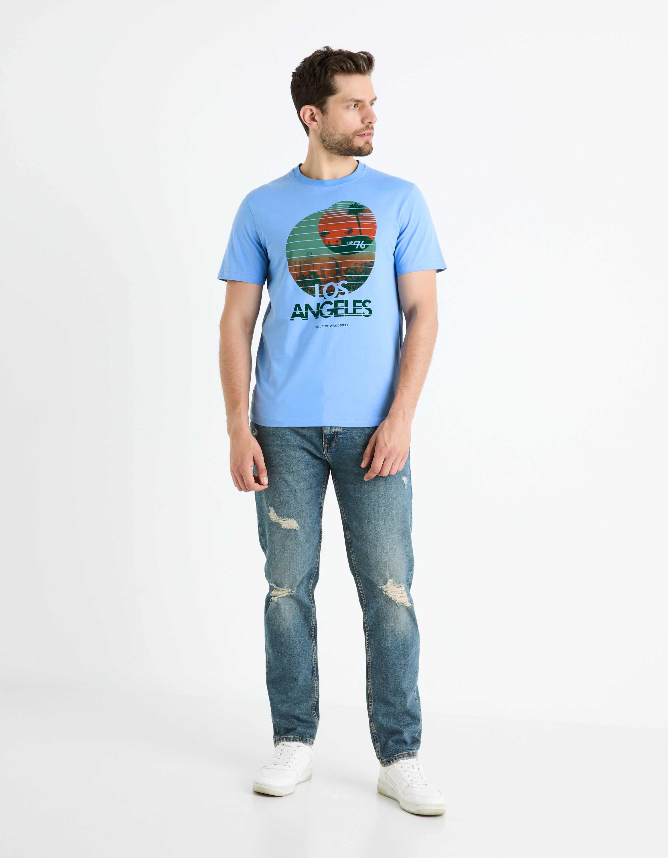 T-shirt col rond 100% coton - bleu