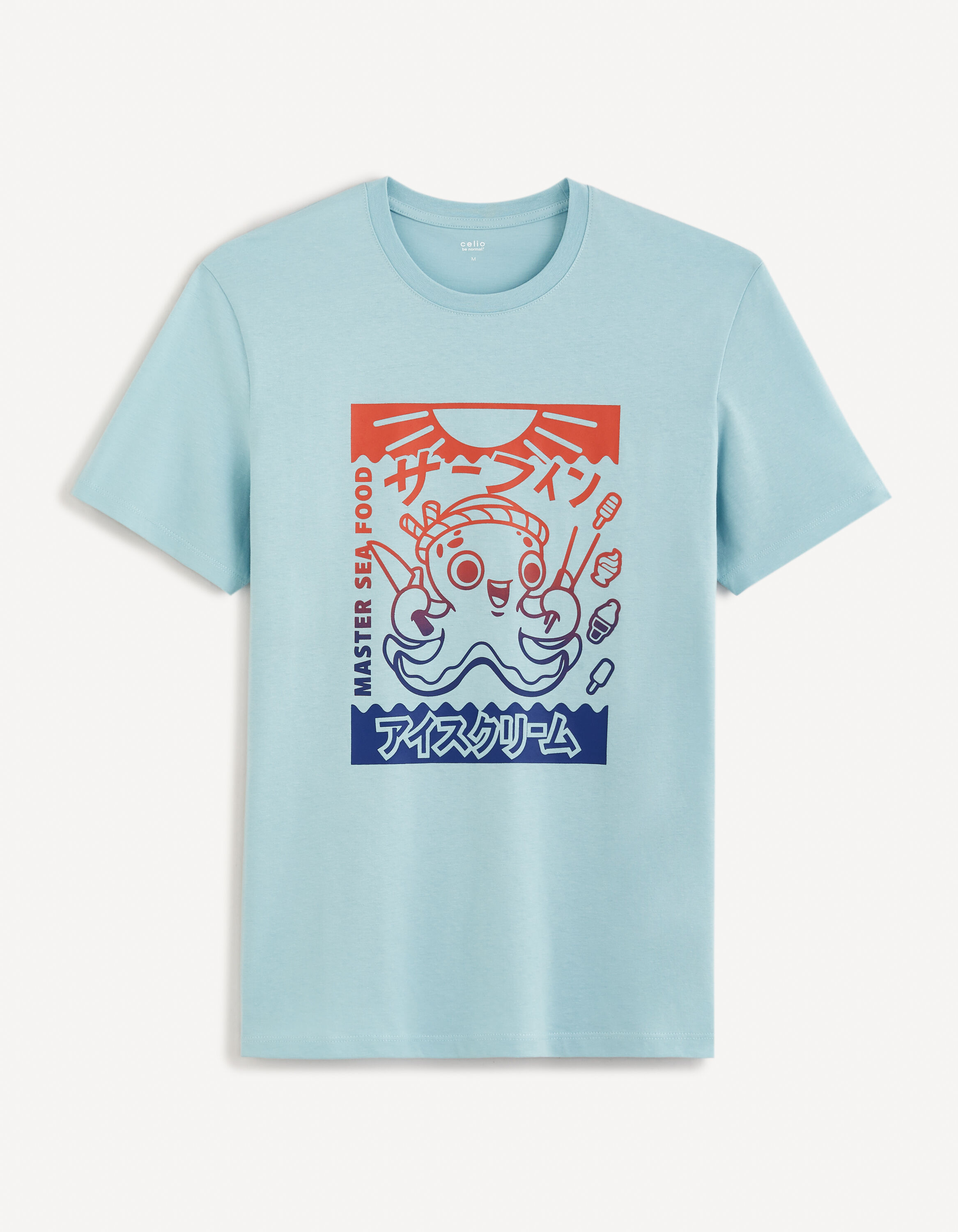 T-shirt col rond 100% coton - bleu clair