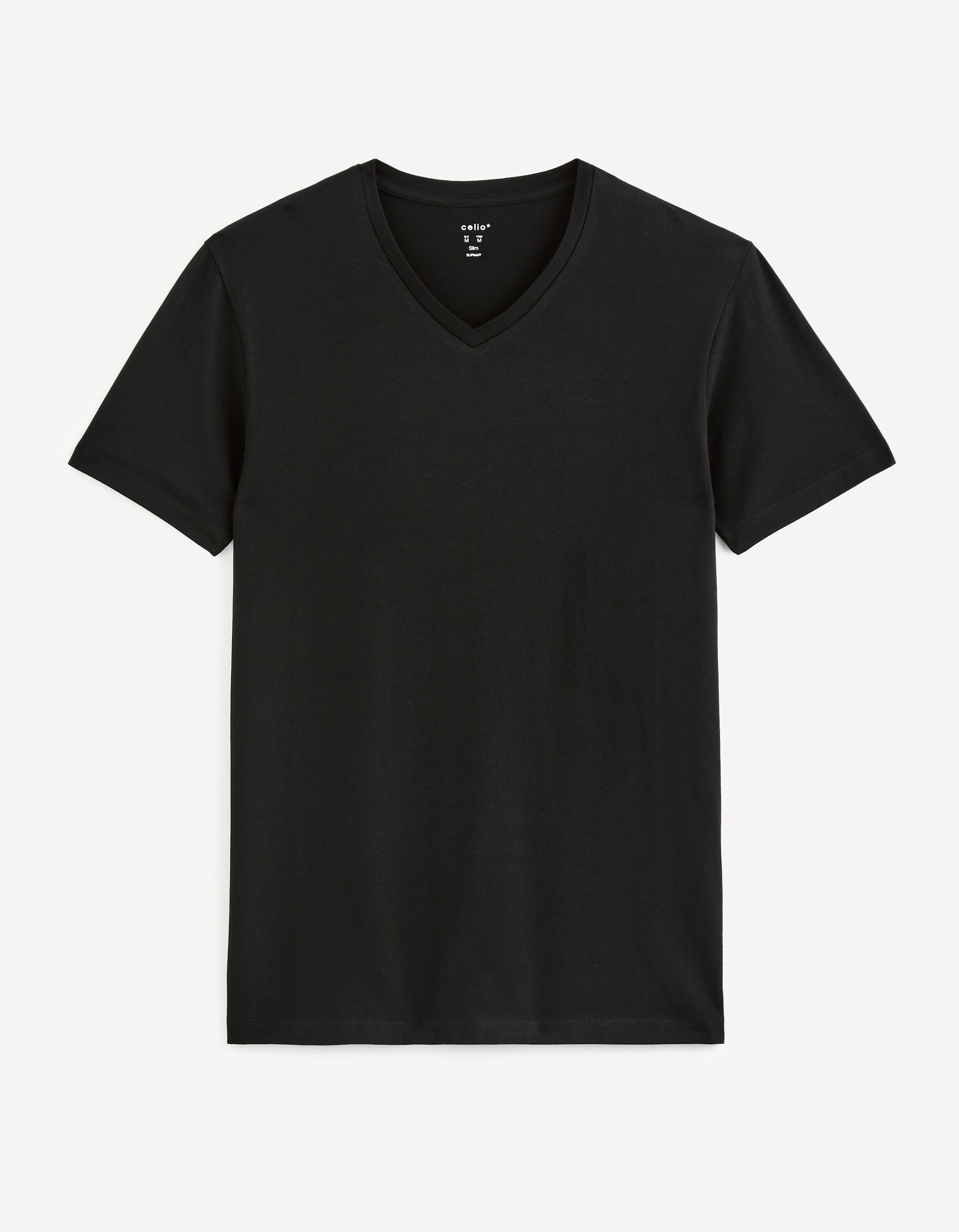 T-shirt col V coton stretch - noir