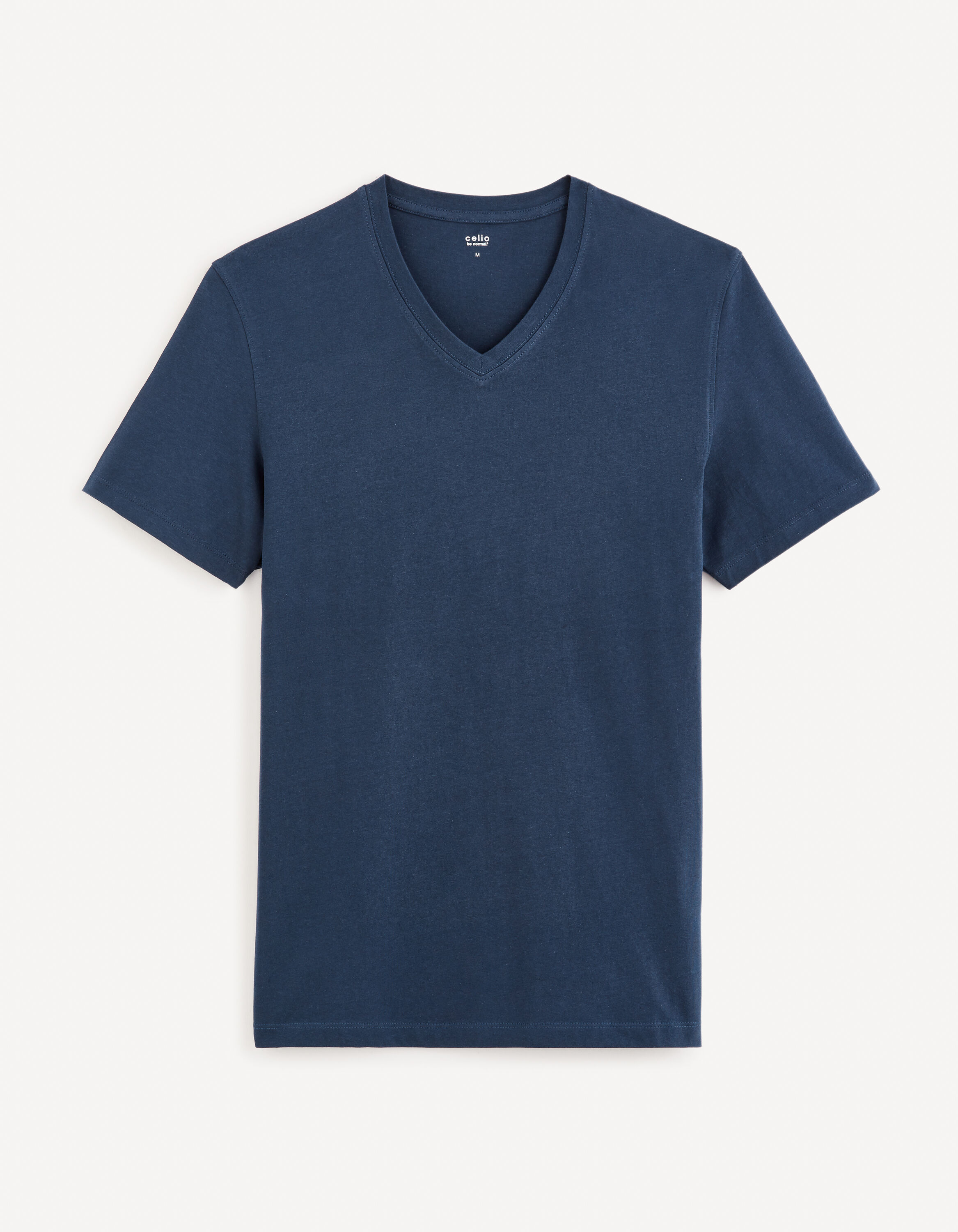 T-shirt col V 100% coton -marine