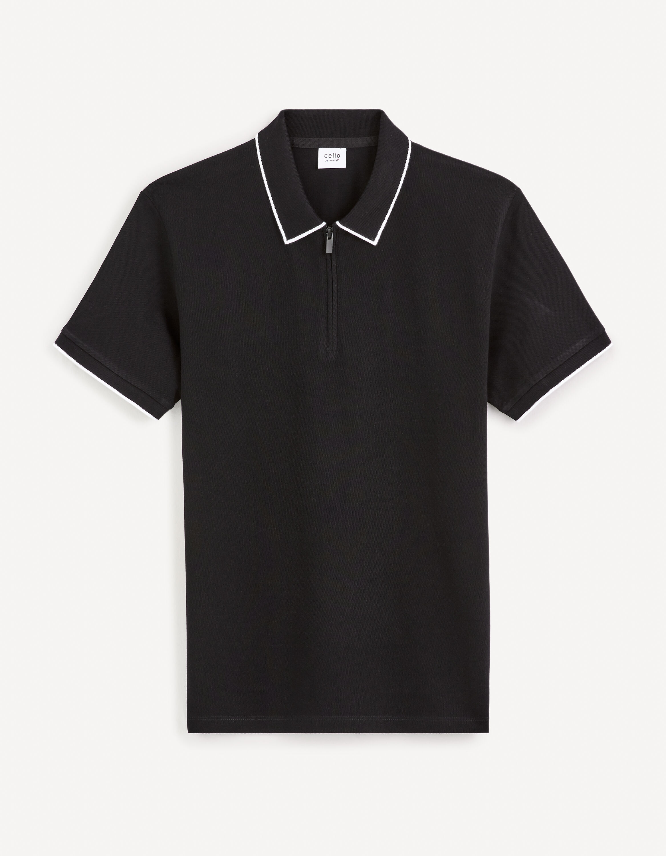 Polo 100% coton &agrave; col zipp&eacute; - noir