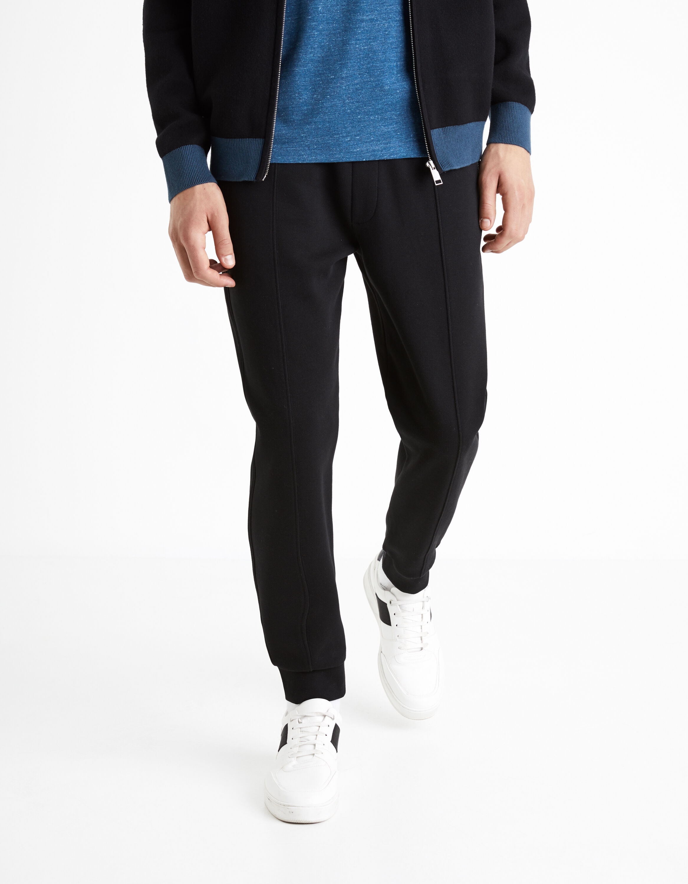 Jogging en coton m&eacute;lang&eacute; - noir