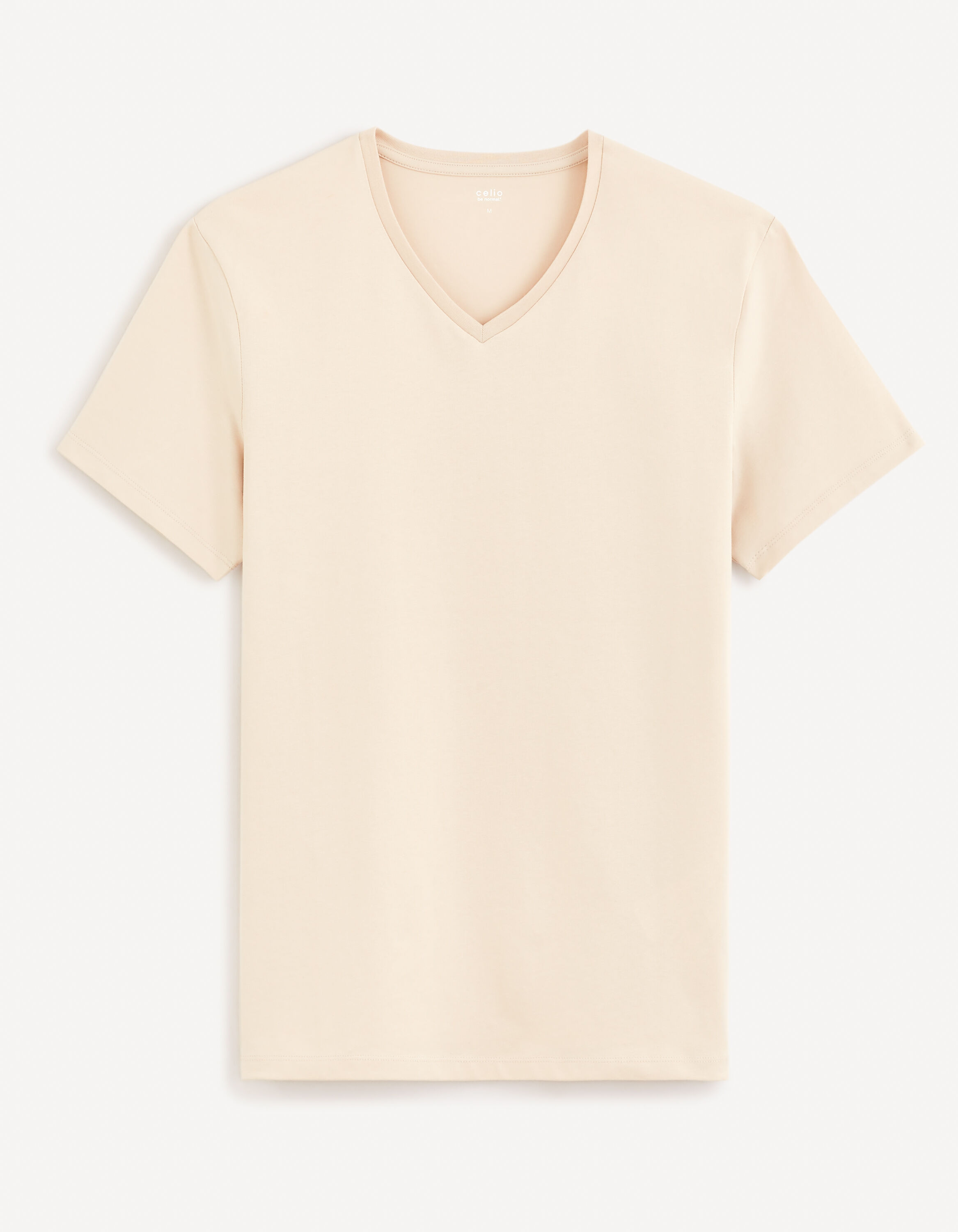 T-shirt col V coton stretch - beige