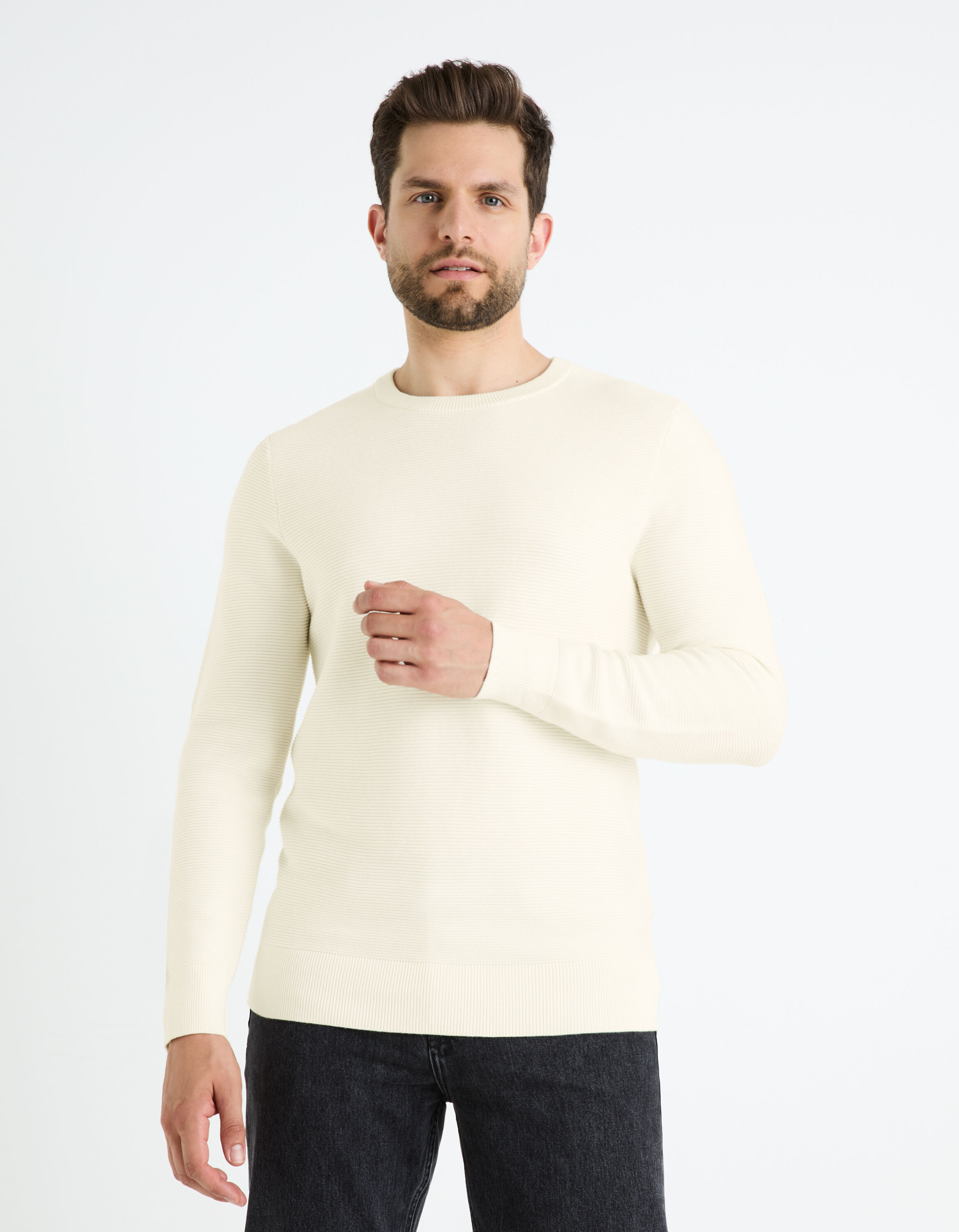 Pull col rond 100% coton - beige